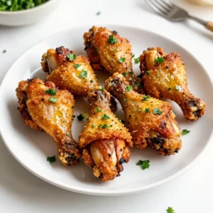 - 8 chicken drumsticks - 2 tablespoons olive oil - 1 teaspoon garlic powder - 1 teaspoon onion powder - 1 teaspoon smoked paprika - 1 teaspoon dried oregano - 1 teaspoon salt - ½ teaspoon black pepper - ½ teaspoon cayenne pepper (optional) - Fresh parsley for garnish Gather the ingredients for crispy air fryer chicken drumsticks. You will need eight chicken drumsticks, which provide great flavor and texture. Olive oil adds moisture and helps the spices stick. The garlic powder and onion powder boost the flavor significantly. Smoked paprika gives a nice, smoky taste, while oregano adds a hint of earthiness. Salt and black pepper are essential for seasoning. If you like heat, add cayenne pepper for a kick. Finally, fresh parsley makes a beautiful garnish. Having these ingredients ready will set you up for success, making your cooking process smooth and fun. {{ingredient_image_1}} Set your air fryer to 400°F (200°C) and preheat it for 5 minutes. Preheating helps make the chicken skin crispy. If you skip this step, the chicken might not cook evenly. In a large bowl, mix together 2 tablespoons of olive oil, 1 teaspoon of garlic powder, 1 teaspoon of onion powder, 1 teaspoon of smoked paprika, 1 teaspoon of dried oregano, 1 teaspoon of salt, ½ teaspoon of black pepper, and ½ teaspoon of cayenne pepper if you like it spicy. Stir well to combine. This mix gives the chicken a tasty kick. Add the 8 chicken drumsticks to the bowl with the spice mix. Toss them until each drumstick is coated evenly. Make sure every piece gets some spice. This step is key for great flavor. Place the coated drumsticks in the air fryer basket in a single layer. Make sure they are not overcrowded. This helps them cook evenly. Cook the chicken at 400°F (200°C) for 25-30 minutes. Flip them halfway through. Check that they reach an internal temperature of 165°F (75°C) for safe eating. Once the drumsticks are done, take them out and let them rest for 5 minutes. This helps keep them juicy. Before serving, sprinkle some freshly chopped parsley on top for a bright touch. Enjoy your crispy air fryer chicken drumsticks! To get that perfect crispy skin, follow a few smart tips. First, I always preheat my air fryer to 400°F (200°C) for about 5 minutes. This step is key for crispiness. Next, I use olive oil for coating the drumsticks. It's great for flavor and helps the skin crisp up nicely. One big mistake is overcrowding the air fryer basket. When you put too many drumsticks in, they won’t cook evenly. Always leave some space. Another common issue is not preheating the air fryer. Skipping this makes it harder to get that crispy texture. To spice things up, I love adding marinades or extra spices. Try mixing in some hot sauce or a splash of soy sauce for a kick. For side dishes, I recommend serving the drumsticks with a fresh salad or some roasted veggies. These pair well and add color to your plate. Pro Tips Brining for Juiciness: Soak the chicken drumsticks in a saltwater brine for a few hours before cooking. This helps to keep the meat juicy and flavorful. Use a Meat Thermometer: To ensure your chicken is cooked perfectly, use a meat thermometer. The internal temperature should reach 165°F (75°C) for safe consumption. Don't Skip the Resting Time: Allow the drumsticks to rest for at least 5 minutes after cooking. This helps the juices redistribute, keeping the meat tender. Experiment with Spices: Feel free to personalize the spice mix. Adding different herbs or spices like cumin or chili powder can create unique flavor profiles. {{image_2}} You can easily switch up the flavors of your crispy air fryer chicken drumsticks. For a spicy kick, add more cayenne or a splash of hot sauce to the spice mix. This heat level can suit your taste. If you love herbs, try an herb-crusted version. Use dried herbs like thyme, rosemary, or basil. The herbs will add great depth and aroma to your dish. While the air fryer gives you that crispy skin, you can also bake these drumsticks. Preheat your oven to 425°F (220°C). Arrange the seasoned drumsticks on a baking sheet and bake for about 35-40 minutes. Flip them halfway for even cooking. If you want to grill, this is great for summer. Preheat your grill to medium-high heat. Cook the drumsticks for about 25-30 minutes, turning often, until they reach 165°F (75°C) inside. Dipping sauces can really elevate your meal. Try honey mustard, ranch, or barbecue sauce. These flavors pair well with the crispy chicken. You can also serve drumsticks with sides like a fresh salad or roasted veggies. These add color and nutrition to your plate. Enjoy your meal with family or friends for a fun dinner! To keep your leftover drumsticks fresh, refrigerate them promptly. Place the drumsticks in an airtight container. This helps prevent them from drying out. You can also wrap them tightly in plastic wrap. They should stay good for up to four days in the fridge. For the best results, reheat your drumsticks in an air fryer. Set the air fryer to 375°F (190°C). Heat them for about 10-15 minutes. This method keeps the skin crispy and juicy. You can also use a conventional oven at 350°F (175°C) for about 20 minutes. Check that they reach an internal temperature of 165°F (75°C) for safety. If you want to save your drumsticks for later, freezing works great. Allow them to cool completely first. Then, wrap each drumstick in plastic wrap. Place the wrapped drumsticks in a freezer bag. Squeeze out as much air as possible. They can be frozen for up to three months. When you’re ready to eat them, thaw the drumsticks in the fridge overnight. For quick thawing, place them in a sealed bag under cold water. Then, reheat as described above for the best taste and texture. Cook chicken drumsticks for 25-30 minutes at 400°F (200°C). Flip them halfway through to ensure even cooking. To check for crispiness, look for golden skin. Use a meat thermometer to check the internal temperature. Yes, you can use frozen chicken drumsticks. Increase the cooking time to 30-35 minutes. Check them often to make sure they cook through. You may need to add a few extra minutes to get that crispy skin. These drumsticks pair well with many sides. Consider serving them with: - Mashed potatoes - Coleslaw - Corn on the cob - Green beans - A fresh salad For drinks, iced tea or lemonade work great. Check the internal temperature. It should reach 165°F (75°C) for safety. Use a meat thermometer to make sure. The juices should run clear, and the skin should look crispy and golden. You learned how to make delicious air fryer chicken drumsticks. Choosing the right spices and cooking them properly gives great flavor and texture. Remember to preheat the air fryer for crispiness and avoid overcrowding. Weekend meals can be easy and fun with this recipe. Try different spices and sides to keep things exciting. You'll enjoy this dish time and again. Cooking should be simple and tasty!