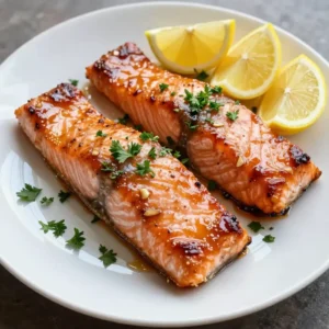 - 4 salmon fillets (6 oz each) - 1/4 cup pure maple syrup - 2 tablespoons Dijon mustard - 1 tablespoon soy sauce (low sodium) - 2 cloves garlic, minced - 1 tablespoon olive oil - Salt and pepper to taste - Fresh parsley, chopped (for garnish) - Lemon wedges (for serving) Each salmon fillet weighs 6 ounces. You need 1/4 cup of maple syrup. For the glaze, mix 2 tablespoons of Dijon mustard with 1 tablespoon of low-sodium soy sauce. Add 2 cloves of minced garlic and 1 tablespoon of olive oil. Season with salt and pepper to your liking. I love to add fresh parsley for color and flavor. Lemon wedges on the side give a bright, zesty kick. You can also try adding sesame seeds or green onions if you like a bit of crunch. These garnishes make your dish look and taste even better! This simple list of ingredients comes together to create a delicious meal. The sweet maple syrup and tangy Dijon mustard dance together in perfect harmony. It’s a great way to impress your family or friends without a lot of fuss. {{ingredient_image_1}} First, set your oven to 400°F (200°C). This will get it hot and ready. While the oven heats, take a baking sheet and line it with parchment paper. This makes cleanup easy and helps the salmon cook evenly. Next, grab a mixing bowl. Add 1/4 cup of pure maple syrup, 2 tablespoons of Dijon mustard, and 1 tablespoon of low-sodium soy sauce. Then, add 2 cloves of minced garlic and 1 tablespoon of olive oil. Season with salt and pepper to taste. Whisk all these ingredients together until they mix well. This glaze adds a sweet and tangy flavor that will make your salmon shine. Now, place your 4 salmon fillets, skin-side down, on the lined baking sheet. Use a brush to cover each fillet with the maple Dijon glaze. Make sure every piece is well-coated. Save some glaze for basting later. Bake the salmon for 12 to 15 minutes. It is done when it flakes easily with a fork and reaches 145°F (63°C). Halfway through, brush the salmon with the reserved glaze. This adds extra flavor and a nice shine. After baking, let the salmon rest for a few minutes. Finish by garnishing with chopped parsley and serving with lemon wedges for a zesty kick. To get the best glaze, mix the maple syrup and Dijon mustard well. The goal is a smooth blend. Add soy sauce and minced garlic for depth. Brush this mixture on the salmon fillets. Make sure every part is covered. Basting halfway through cooking gives more flavor. You can use a spoon to drizzle the glaze over the fish. This keeps it moist and tasty. Bake the salmon at 400°F (200°C) for 12-15 minutes. This high heat cooks the fish quickly. Check for doneness by using a fork. If it flakes easily, it's ready! The fish should reach 145°F (63°C) inside. An instant-read thermometer is helpful. If you don’t have one, look for a pale, flaky texture. Serve the salmon with lemon wedges. The bright citrus adds freshness. You can also garnish with chopped parsley. This adds color and a slight herbal note. Pair with rice or steamed veggies for a complete meal. A simple salad can also balance the flavors. Enjoy your meal with family or friends for a great dining experience. Pro Tips Fresh Salmon is Best: Choose wild-caught salmon if possible for the best flavor and texture. Look for fillets that are vibrant in color and smell fresh. Adjust the Glaze: Feel free to adjust the sweetness or tanginess of the glaze by adding more maple syrup or Dijon mustard according to your taste preferences. Perfect Baking Time: Keep an eye on your salmon while it’s baking. Ovens vary, so check for doneness a minute or two before the suggested cooking time. Leftovers Make Great Salad: Use any leftover salmon to make a delicious salad. Flake it over mixed greens with a light vinaigrette for a quick lunch. {{image_2}} If you want to switch things up, try using different proteins. Chicken breasts work great with the maple Dijon glaze. Just adjust the cooking time to ensure they cook through. Tofu is another option for a plant-based meal. Use firm tofu, and press it to remove extra moisture. This will help the glaze stick better. You can also use pork chops. They pair nicely with the sweet and tangy flavor of the glaze. You can boost the flavor of your maple Dijon glazed salmon by adding herbs and spices. Fresh herbs like thyme or rosemary add a nice touch. You can mix them in the glaze or sprinkle them on top before cooking. For a bit of heat, try adding cayenne pepper or red pepper flakes. This will give your dish a spicy kick. If you love garlic, add more minced cloves for a stronger flavor. Pairing your salmon with the right sides makes the meal even better. Here are some ideas: - Steamed green beans - Roasted sweet potatoes - Quinoa salad with veggies - Garlic mashed potatoes - Mixed greens with lemon vinaigrette These sides bring out the flavors of the salmon. They also give you a balanced meal. Feel free to mix and match based on your taste! Store leftover salmon in an airtight container. Make sure it cools down first. Place it in the fridge. It will last for up to three days. If you want to keep it longer, consider freezing it. Wrap each piece tightly in plastic wrap before placing it in a freezer bag. When you are ready to eat leftover salmon, reheat it gently. The best way is to use the oven. Preheat the oven to 350°F (175°C). Place the salmon on a baking sheet and cover it with foil. Heat for about 10-15 minutes or until it is warm. This keeps the salmon moist and tasty. You can also use the microwave, but this may dry it out. To freeze salmon, wrap each fillet tightly in plastic wrap. Then, place the wrapped fillet in a freezer bag. Remove as much air as possible before sealing. Label the bag with the date. Frozen salmon can last for up to three months. When you are ready to cook it, thaw the salmon overnight in the fridge. This keeps it safe and fresh. You can use yellow mustard as an easy swap. It has a milder taste. Honey mustard also works if you want a sweeter touch. If you prefer no mustard, try using plain yogurt mixed with a bit of lemon juice. This will give you some creaminess and tang. The best way to check is by using a fork. Gently poke the salmon. If it flakes easily, it’s done. You can also use a meat thermometer. The salmon should reach 145°F (63°C) inside. If you’re unsure, it’s better to cook it a little longer than to undercook it. Yes, you can grill the salmon for a great smoky flavor. Just heat your grill to medium-high. Brush the salmon with the glaze and place it on the grill. Cook for about 6-8 minutes per side. Keep an eye on it to avoid burning. Grilling adds a nice char and enhances the taste. This blog showed you how to make a tasty Maple Dijon Glazed Salmon. We covered key ingredients, step-by-step cooking, and tips for great results. You learned about storage and how to switch up the dish with other proteins and flavors. Enjoy your cooking journey, and don’t be afraid to experiment with your own ideas. Simple meals can be full of flavor and fun. Now, gather your ingredients and make this fantastic dish!