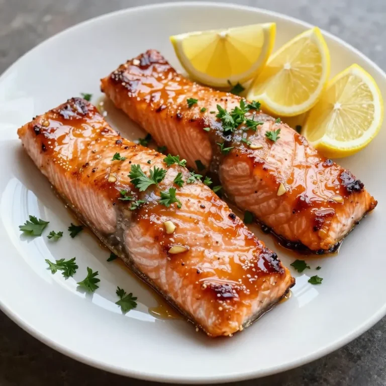 - 4 salmon fillets (6 oz each) - 1/4 cup pure maple syrup - 2 tablespoons Dijon mustard - 1 tablespoon soy sauce (low sodium) - 2 cloves garlic, minced - 1 tablespoon olive oil - Salt and pepper to taste - Fresh parsley, chopped (for garnish) - Lemon wedges (for serving) Each salmon fillet weighs 6 ounces. You need 1/4 cup of maple syrup. For the glaze, mix 2 tablespoons of Dijon mustard with 1 tablespoon of low-sodium soy sauce. Add 2 cloves of minced garlic and 1 tablespoon of olive oil. Season with salt and pepper to your liking. I love to add fresh parsley for color and flavor. Lemon wedges on the side give a bright, zesty kick. You can also try adding sesame seeds or green onions if you like a bit of crunch. These garnishes make your dish look and taste even better! This simple list of ingredients comes together to create a delicious meal. The sweet maple syrup and tangy Dijon mustard dance together in perfect harmony. It’s a great way to impress your family or friends without a lot of fuss. {{ingredient_image_1}} First, set your oven to 400°F (200°C). This will get it hot and ready. While the oven heats, take a baking sheet and line it with parchment paper. This makes cleanup easy and helps the salmon cook evenly. Next, grab a mixing bowl. Add 1/4 cup of pure maple syrup, 2 tablespoons of Dijon mustard, and 1 tablespoon of low-sodium soy sauce. Then, add 2 cloves of minced garlic and 1 tablespoon of olive oil. Season with salt and pepper to taste. Whisk all these ingredients together until they mix well. This glaze adds a sweet and tangy flavor that will make your salmon shine. Now, place your 4 salmon fillets, skin-side down, on the lined baking sheet. Use a brush to cover each fillet with the maple Dijon glaze. Make sure every piece is well-coated. Save some glaze for basting later. Bake the salmon for 12 to 15 minutes. It is done when it flakes easily with a fork and reaches 145°F (63°C). Halfway through, brush the salmon with the reserved glaze. This adds extra flavor and a nice shine. After baking, let the salmon rest for a few minutes. Finish by garnishing with chopped parsley and serving with lemon wedges for a zesty kick. To get the best glaze, mix the maple syrup and Dijon mustard well. The goal is a smooth blend. Add soy sauce and minced garlic for depth. Brush this mixture on the salmon fillets. Make sure every part is covered. Basting halfway through cooking gives more flavor. You can use a spoon to drizzle the glaze over the fish. This keeps it moist and tasty. Bake the salmon at 400°F (200°C) for 12-15 minutes. This high heat cooks the fish quickly. Check for doneness by using a fork. If it flakes easily, it's ready! The fish should reach 145°F (63°C) inside. An instant-read thermometer is helpful. If you don’t have one, look for a pale, flaky texture. Serve the salmon with lemon wedges. The bright citrus adds freshness. You can also garnish with chopped parsley. This adds color and a slight herbal note. Pair with rice or steamed veggies for a complete meal. A simple salad can also balance the flavors. Enjoy your meal with family or friends for a great dining experience. Pro Tips Fresh Salmon is Best: Choose wild-caught salmon if possible for the best flavor and texture. Look for fillets that are vibrant in color and smell fresh. Adjust the Glaze: Feel free to adjust the sweetness or tanginess of the glaze by adding more maple syrup or Dijon mustard according to your taste preferences. Perfect Baking Time: Keep an eye on your salmon while it’s baking. Ovens vary, so check for doneness a minute or two before the suggested cooking time. Leftovers Make Great Salad: Use any leftover salmon to make a delicious salad. Flake it over mixed greens with a light vinaigrette for a quick lunch. {{image_2}} If you want to switch things up, try using different proteins. Chicken breasts work great with the maple Dijon glaze. Just adjust the cooking time to ensure they cook through. Tofu is another option for a plant-based meal. Use firm tofu, and press it to remove extra moisture. This will help the glaze stick better. You can also use pork chops. They pair nicely with the sweet and tangy flavor of the glaze. You can boost the flavor of your maple Dijon glazed salmon by adding herbs and spices. Fresh herbs like thyme or rosemary add a nice touch. You can mix them in the glaze or sprinkle them on top before cooking. For a bit of heat, try adding cayenne pepper or red pepper flakes. This will give your dish a spicy kick. If you love garlic, add more minced cloves for a stronger flavor. Pairing your salmon with the right sides makes the meal even better. Here are some ideas: - Steamed green beans - Roasted sweet potatoes - Quinoa salad with veggies - Garlic mashed potatoes - Mixed greens with lemon vinaigrette These sides bring out the flavors of the salmon. They also give you a balanced meal. Feel free to mix and match based on your taste! Store leftover salmon in an airtight container. Make sure it cools down first. Place it in the fridge. It will last for up to three days. If you want to keep it longer, consider freezing it. Wrap each piece tightly in plastic wrap before placing it in a freezer bag. When you are ready to eat leftover salmon, reheat it gently. The best way is to use the oven. Preheat the oven to 350°F (175°C). Place the salmon on a baking sheet and cover it with foil. Heat for about 10-15 minutes or until it is warm. This keeps the salmon moist and tasty. You can also use the microwave, but this may dry it out. To freeze salmon, wrap each fillet tightly in plastic wrap. Then, place the wrapped fillet in a freezer bag. Remove as much air as possible before sealing. Label the bag with the date. Frozen salmon can last for up to three months. When you are ready to cook it, thaw the salmon overnight in the fridge. This keeps it safe and fresh. You can use yellow mustard as an easy swap. It has a milder taste. Honey mustard also works if you want a sweeter touch. If you prefer no mustard, try using plain yogurt mixed with a bit of lemon juice. This will give you some creaminess and tang. The best way to check is by using a fork. Gently poke the salmon. If it flakes easily, it’s done. You can also use a meat thermometer. The salmon should reach 145°F (63°C) inside. If you’re unsure, it’s better to cook it a little longer than to undercook it. Yes, you can grill the salmon for a great smoky flavor. Just heat your grill to medium-high. Brush the salmon with the glaze and place it on the grill. Cook for about 6-8 minutes per side. Keep an eye on it to avoid burning. Grilling adds a nice char and enhances the taste. This blog showed you how to make a tasty Maple Dijon Glazed Salmon. We covered key ingredients, step-by-step cooking, and tips for great results. You learned about storage and how to switch up the dish with other proteins and flavors. Enjoy your cooking journey, and don’t be afraid to experiment with your own ideas. Simple meals can be full of flavor and fun. Now, gather your ingredients and make this fantastic dish!