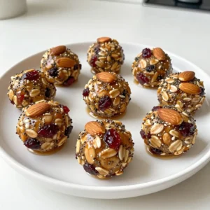 - 1 cup almonds, raw or roasted - 1/2 cup dried cranberries - 1/4 cup honey or maple syrup - 1/2 cup rolled oats - 2 tablespoons chia seeds - 1/4 teaspoon cinnamon - Pinch of salt - 1 tablespoon almond butter - 1/4 cup dark chocolate chips You can swap almonds for other nuts like cashews or walnuts. If you are not a fan of dried cranberries, use raisins or chopped dates instead. For sweetness, any liquid sweetener works. Try agave syrup if you want a vegan option. You can also add seeds like sunflower or pumpkin seeds for extra crunch. If you're looking for a protein boost, add protein powder to the mix. {{ingredient_image_1}} Start by getting your food processor ready. Add 1 cup of almonds. Pulse until they are chopped. You want them coarse, not smooth like butter. Next, add 1/2 cup of dried cranberries, 1/4 cup of honey or maple syrup, and 1/2 cup of rolled oats. Toss in 2 tablespoons of chia seeds, 1/4 teaspoon of cinnamon, and a pinch of salt. If you want almond butter or dark chocolate chips, add 1 tablespoon of almond butter and 1/4 cup of chocolate chips here. Pulse until it all mixes well. The mix should be sticky enough to form balls. If it feels dry, add more honey or syrup. Now it's time to roll the mixture into bites. Take small scoops of the mix with your hands. Aim for about 1 inch in size for each ball. Roll them carefully to keep them round. Place each bite on a baking sheet or plate lined with parchment paper. This helps with easy cleanup. Once all your bites are rolled, it's chilling time. Put the baking sheet in the fridge. Chill the bites for at least 30 minutes. This will help them firm up. After chilling, they are ready to eat! Store any extras in an airtight container. They will stay fresh in your fridge for up to a week. Enjoy your tasty Almond Cranberry Energy Bites! To get the right texture, pulse the almonds carefully. You want them chopped, not pureed. The mixture should feel sticky. If it’s too dry, add more honey or syrup. This helps bind the bites together. Each bite should be chewy yet firm. Store your energy bites in an airtight container. Keep them in the fridge for best results. They will stay fresh for up to a week. If you want to keep them longer, consider freezing them. Just make sure to wrap them well. These energy bites are great for snacks or breakfast. You can take them on hikes or trips. They also work well as a sweet treat after a meal. Pair them with a piece of fruit or a glass of milk for a balanced snack. Enjoy them anytime you need a quick energy boost! Pro Tips Choose Your Nuts Wisely: Experiment with different nuts like cashews or walnuts for varied flavors and textures in your energy bites. Sweetener Substitutions: If you prefer a lower glycemic option, try using agave syrup or coconut nectar instead of honey or maple syrup. Boosting Nutritional Value: Add a scoop of protein powder or some ground flaxseed to enhance the nutritional profile of your energy bites. Storing for Freshness: For longer shelf life, consider freezing your energy bites. They can be stored in the freezer for up to three months! {{image_2}} You can easily change the taste of your Almond Cranberry Energy Bites. Try adding a splash of vanilla extract for a sweet twist. A dash of orange zest can bring a fresh note. If you love chocolate, mix in cocoa powder or use dark chocolate chips. Each option gives a new flavor while keeping the same base recipe. Get creative with add-ins! You can swap dried cranberries for other dried fruits, like apricots or raisins. Nuts like walnuts or cashews are great for crunch too. If you want extra protein, add some protein powder. For a touch of spice, try nutmeg or ginger. Each choice makes your bites unique and fun. Need a gluten-free snack? Use certified gluten-free oats in your recipe. If you are vegan, stick to maple syrup instead of honey. You can also skip the almond butter if you prefer a nut-free option. Always adjust your ingredients to fit your diet. These bites can adapt to your needs and still taste amazing! To keep your almond cranberry energy bites fresh, store them in an airtight container. The fridge is best for this. They can stay fresh for about a week. If you want to keep them longer, freezing is a great option. You can freeze the energy bites for later use. Simply place them in a single layer on a baking sheet. Freeze them for about an hour. Once they are firm, move them to a freezer-safe bag or container. They will last up to three months in the freezer. Just remember to label the bag with the date! These energy bites have a short shelf life when stored in the fridge. They taste best within a week. If you freeze them, they will keep their flavor and texture for a longer time. When you’re ready to eat, just thaw them in the fridge or at room temperature. Enjoy your tasty, healthy snack anytime! Yes, you can use other nuts. Walnuts, cashews, or pecans work well. Just chop them like the almonds. Each nut adds its own taste and texture. This lets you mix things up. You can even try a nut blend for new flavors. Yes, these energy bites are healthy. They provide protein from almonds and oats. Dried cranberries add fiber and natural sweetness. Chia seeds bring omega-3s and antioxidants. Using honey or maple syrup gives natural sugar. They are a great snack for energy without junk. These energy bites last about a week in the fridge. Store them in an airtight container. This keeps them fresh and tasty. If you want to keep them longer, you can freeze them. They can last for a couple of months in the freezer. Energy bites are simple to make and easy to customize. We discussed key ingredients and how to prepare them. I shared tips for the best texture and storage. You can experiment with flavor and dietary needs to find what you like best. Don’t forget to check the FAQs for common questions. Now you can create your perfect energy bites and enjoy them anytime!