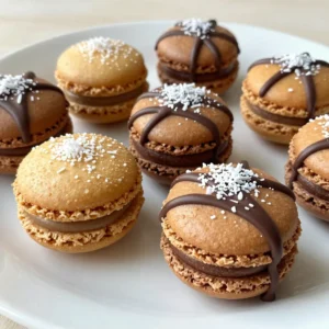 To make these tasty macaroons, you need: - 3 cups sweetened shredded coconut - 1 cup sweetened condensed milk - 1 teaspoon vanilla extract - 1/4 teaspoon salt - 1 cup semi-sweet chocolate chips These ingredients create a chewy and sweet base. The shredded coconut brings texture, while the condensed milk adds richness. Vanilla gives a nice aroma, and salt balances the sweetness. You can add a few simple ingredients to boost the flavor: - 1 tablespoon coconut oil (for smooth chocolate) Using coconut oil helps the chocolate melt smoothly. It also adds a hint of coconut flavor. For the best results, I recommend trusted brands: - Coconut: Look for brands like Baker's or Bob's Red Mill for shredded coconut. - Condensed Milk: Eagle Brand is a great choice for sweetened condensed milk. - Chocolate Chips: Ghirardelli or Nestlé are excellent for semi-sweet chocolate chips. Choosing quality ingredients makes a big difference in taste. {{ingredient_image_1}} Start by preheating your oven to 325°F (160°C). This temperature helps the macaroons bake evenly. While the oven heats, line a baking sheet with parchment paper. This keeps the macaroons from sticking. It also makes cleanup easy. In a large bowl, mix together the sweetened shredded coconut, sweetened condensed milk, vanilla extract, and salt. Use a spatula or your hands to blend everything well. You want to make sure all the coconut is coated. This mix should feel sticky but hold its shape when you form it. Scoop small mounds of the coconut mix onto the prepared baking sheet. Each mound should be about 1 to 1.5 inches tall. Leave some space between each mound for expansion. Bake for 20-25 minutes. Watch for a golden brown color on top, which shows they are done. After baking, let the macaroons cool completely on the sheet. This cooling stage is key; it allows the texture to set. While the macaroons cool, it’s time to melt the chocolate. Place the semi-sweet chocolate chips and optional coconut oil in a microwave-safe bowl. Heat in 30-second intervals, stirring in between. This process helps the chocolate melt smoothly. Once melted, dip the bottoms or half of each macaroon into the chocolate. Let any extra chocolate drip off, then place them back on the parchment paper. For a fancy touch, drizzle more melted chocolate over the tops. Finally, chill the macaroons in the fridge for about 30 minutes until the chocolate hardens. To shape your macaroons, use clean hands or a small scoop. This helps you form even mounds. Aim for about 1 to 1.5 inches tall. Space them on the baking sheet to allow room for puffing. If they don't hold their shape, add a bit more condensed milk. This adds moisture and helps bind them. For melting chocolate, use a microwave-safe bowl. Heat chocolate chips and coconut oil in short bursts of 30 seconds. Stir after each burst. This prevents burning and helps achieve a smooth melt. If you want a thinner chocolate, add a bit more coconut oil. Be patient; the right technique makes a big difference. Serving macaroons can be fun and creative. Use a pretty platter to arrange them. Sprinkling extra shredded coconut on top adds elegance. You can also drizzle leftover chocolate over the macaroons for flair. For a pop of color, add fresh berries or mint leaves around the platter. This makes your treat look even more inviting. Pro Tips Use Fresh Coconut: For a more intense coconut flavor, consider using freshly grated coconut instead of the sweetened shredded variety. Chocolate Melting Tip: To avoid seizing your chocolate, make sure your bowl and utensils are completely dry before melting. Storage Solution: Store the macaroons in an airtight container at room temperature for up to a week, or refrigerate for longer freshness. Flavor Variations: Experiment by adding nuts, dried fruits, or spices like cinnamon to the coconut mixture for a twist on the classic flavor. {{image_2}} You can boost the taste of your macaroons by adding flavors. Almond and lemon are great choices. To add almond flavor, mix in 1 teaspoon of almond extract with your coconut mixture. For a zesty twist, add the zest of one lemon to the mix. Both options give your macaroons a unique flair and fresh taste. Try using different chocolates to dip your macaroons. Semi-sweet chocolate is classic, but dark chocolate adds a rich taste. Milk chocolate gives a sweeter bite. You can also experiment with white chocolate for a creamy flavor. Just melt the chocolate as you would with the semi-sweet variety, and dip your macaroons for a new twist. These macaroons are naturally gluten-free. To make them dairy-free, use coconut cream instead of sweetened condensed milk. Look for plant-based chocolate chips for dipping. Many brands offer good dairy-free options that taste delicious. This way, everyone can enjoy these tasty treats without worry! To store your chocolate-dipped coconut macaroons, place them in an airtight container. Line the container with parchment paper to keep them from sticking. Make sure to layer the macaroons with parchment between them. This keeps them fresh and prevents damage. Store macaroons at room temperature if you plan to eat them within a week. Keep them in a cool, dry place away from sunlight. If you want to keep them longer, the fridge is a good option. Just remember to seal them tightly to avoid moisture. For long-term storage, you can freeze macaroons. First, let them cool completely. Place them in a single layer on a baking sheet. Freeze for about one hour until firm. Then, transfer them to a freezer-safe bag or container. They can last up to three months. When you're ready to enjoy them, thaw them overnight in the fridge. Yes, you can! If you skip the sweetened condensed milk, your macaroons will be less sweet. You can use egg whites, honey, or maple syrup as alternatives. Just remember, the texture will change a bit. You might need to adjust the baking time to ensure they cook well. The best way is to use a microwave. Put the chocolate chips in a bowl. Heat them in 30-second bursts, stirring between each time. This keeps the chocolate smooth. You can also use a double boiler if you prefer. Just heat water in a pot, and place a bowl on top with the chocolate. Look for a golden brown color on top. The edges should be crisp, and the centers should feel firm. If they are still soft in the middle, they need more time. Keep an eye on them after 20 minutes to avoid burning. You can use unsweetened coconut, but your macaroons will be less sweet. To balance the flavors, you might want to add a bit of sugar or sweetener. It helps to mix in some extra sweetened condensed milk to keep the texture right. You can find pre-made chocolate dipped macaroons at many grocery stores. Check the bakery or snack aisle. You can also find them online through specialty shops or large retailers. They are a great option if you want a quick treat! In this post, we explored how to make chocolate dipped coconut macaroons. We covered essential ingredients, step-by-step baking instructions, and tips for perfect results. I shared ideas for variations and how to store your treats properly. Remember, you can customize flavors or make them gluten-free. These macaroons are fun to bake and share. Enjoy your tasty treats, and don’t forget to experiment! They are sure to impress anyone who tries them.