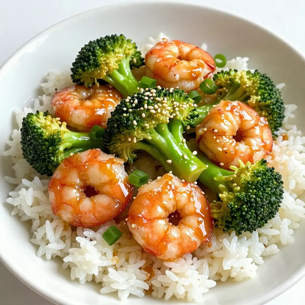 - 1 lb large shrimp, peeled and deveined - 2 cups broccoli florets - 1 tablespoon olive oil - 4 cloves garlic, minced - 1/4 cup honey - 3 tablespoons soy sauce - 1 teaspoon ginger, grated - 1 tablespoon cornstarch mixed with 2 tablespoons cold water (slurry) - Salt and pepper to taste - Sesame seeds for garnish - Scallions, chopped, for serving Measuring honey can be tricky. To get the right amount, use a liquid measuring cup. Spray it lightly with oil first. This helps the honey slide out easily. For cornstarch, a dry measuring cup works best. Scoop it gently to avoid packing. Using fresh ingredients makes a big difference. Fresh shrimp is sweet and tender. Fresh broccoli stays bright and crunchy. Always look for the best quality for great taste. {{ingredient_image_1}} Mixing the honey garlic sauce Start by taking a medium bowl. In it, mix together 1/4 cup honey, 3 tablespoons soy sauce, 4 minced garlic cloves, and 1 teaspoon grated ginger. Stir well until everything blends nicely. Set this sauce aside for later. Prepping the shrimp and broccoli Next, grab 1 pound of large shrimp, which should be peeled and deveined. Rinse them lightly under cold water and set them aside. Now, take 2 cups of broccoli florets. Wash and cut them into bite-sized pieces. This ensures they cook evenly. Heating olive oil and sautéing broccoli In a large skillet or wok, heat 1 tablespoon of olive oil over medium-high heat. Once hot, add the broccoli florets. Sauté them for about 3 to 4 minutes. You want them to look bright green but still slightly crunchy. After sautéing, remove them from the pan and set aside. Cooking shrimp and adding the honey garlic mixture In the same skillet, add the prepared shrimp. Season them with salt and pepper to taste. Cook the shrimp for about 2 to 3 minutes until they start turning pink. Next, pour in the honey garlic sauce you made earlier. Stir well to coat the shrimp in the sauce and let it simmer for about 1 minute. Thickening the sauce with cornstarch slurry Now, add the broccoli back into the pan and mix everything together. To thicken the sauce, slowly pour in the cornstarch slurry (1 tablespoon of cornstarch mixed with 2 tablespoons of cold water). Stir constantly for about 1 to 2 minutes until the sauce thickens. Remove from heat and let it sit for a moment to cool slightly. Incorporating broccoli and allowing the dish to sit Make sure the broccoli is well mixed with the shrimp and sauce. This will allow the flavors to meld together. Let the stir fry sit for a minute to soak up all the tasty goodness. Serving suggestions When ready to serve, place the stir fry over fluffy jasmine rice or your choice of noodles. For a nice touch, sprinkle sesame seeds and chopped scallions on top. This adds color and flavor, making your dish look and taste great! - To cook shrimp perfectly, aim for 2-3 minutes on medium-high heat. They should turn pink and opaque. - For crunchy broccoli, sauté it for just 3-4 minutes. Remove it from the pan while it's still bright green. - Serve Honey Garlic Shrimp & Broccoli Stir Fry with fluffy jasmine rice or noodles. - For garnish, sprinkle sesame seeds and chopped scallions on top. This adds color and flavor. - Avoid overcooking shrimp. They can become tough if cooked too long. - Let the sauce thicken properly. Pour in the cornstarch slurry slowly while stirring. This helps create a nice coating. Pro Tips Prepping Shrimp: Make sure to thoroughly pat the shrimp dry with paper towels before cooking. This helps achieve a better sear and prevents the shrimp from steaming. Broccoli Cooking Time: For perfectly cooked broccoli, blanch it in boiling water for 1 minute before sautéing. This enhances the color and keeps it crisp. Adjusting Sweetness: If you prefer a less sweet dish, reduce the honey by half and add a splash of lime juice for a tangy balance. Serving Suggestions: Serve this dish over quinoa or cauliflower rice for a healthy twist, and add a sprinkle of red chili flakes for a spicy kick. {{image_2}} You can switch up the veggies in this dish. Try adding bell peppers or snap peas. They add nice color and crunch. If you want a vegetarian option, use tofu instead of shrimp. Tofu soaks up flavor well and makes a great base for this sauce. To add more kick, sprinkle in some red pepper flakes. It gives a nice warmth. You can also drizzle sesame oil for a nutty taste. Don’t be afraid to try different types of honey. Each one brings a unique flavor. Likewise, experiment with various soy sauces to find your favorite blend. Instead of rice, try serving this stir fry over quinoa or cauliflower rice. Both options make the dish lighter. For a fun twist, use zoodles, or zucchini noodles. They add a fresh texture while keeping it healthy. To keep your Honey Garlic Shrimp & Broccoli Stir Fry fresh, follow these tips: - Allow the dish to cool down to room temperature first. - Use airtight containers for storage. - Store in the fridge for up to three days. For reheating, you have two great options: - Microwave: Place the stir fry in a microwave-safe bowl. Heat in short bursts, stirring in between. This keeps everything warm and tasty. - Stovetop: Heat a pan over medium heat and add a splash of water. This method helps keep the shrimp and broccoli from drying out. Stir until heated through. If you want to save some for later, here’s how to freeze it: - Let the stir fry cool completely before freezing. - Place it in freezer-safe bags or containers, removing as much air as possible. - It can last in the freezer for up to three months. For best results when thawing: - Move the dish from the freezer to the fridge a day before you plan to eat it. - Reheat using the stovetop method for a better texture. Honey Garlic Shrimp & Broccoli Stir Fry lasts about three days in the fridge. Store it in an airtight container. Make sure to let it cool before sealing. This helps keep the dish fresh. Yes, you can use frozen shrimp or broccoli. Just remember to thaw them first. For shrimp, rinse under cold water and pat dry. For broccoli, steam it lightly before cooking. This keeps the dish tasting fresh and bright. You can use coconut aminos as a gluten-free substitute for soy sauce. It has a similar flavor but is lower in sodium. Tamari is another good option. It is both gluten-free and has a rich taste. Yes, this dish is healthy! It is packed with protein and fiber. Shrimp offers lean protein, while broccoli adds vitamins and minerals. The honey gives a touch of sweetness without too much sugar. You can make it spicy by adding red pepper flakes. Start with a small amount and taste as you go. You could also add sriracha or chili garlic sauce for a kick. Adjust to your own spice level! This blog post explains how to make a tasty Honey Garlic Shrimp and Broccoli Stir Fry. You learned about the key ingredients and precise measurements. I shared easy steps for preparation and cooking. Tips helped you dodge common mistakes and offered serving ideas. You can also mix it up with variations or store leftovers effectively. This dish is not only delicious but also flexible to fit your needs. Enjoy a fun and easy cooking experience, knowing you can make this meal your own!
