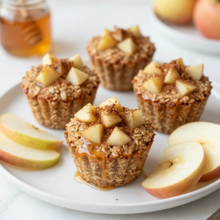 - 2 cups rolled oats - 1 cup almond milk (or any milk of choice) - 2 medium apples, peeled, cored, and diced - 1/4 cup honey or maple syrup - 1 teaspoon cinnamon - 1/2 teaspoon vanilla extract - 1/4 teaspoon nutmeg - 1/2 teaspoon baking powder - A pinch of salt - 1/4 cup chopped walnuts or pecans (optional) These ingredients create a base full of flavors and textures. The oats give a hearty feel and hold everything together. I love using almond milk, but you can use any milk you like. The apples add sweetness and a nice crunch. Honey or maple syrup serves as the sweetener, making these cups perfect for breakfast or a snack. The spices really make this dish shine. Cinnamon is a must for that warm, cozy flavor. A touch of nutmeg adds depth. Baking powder helps the cups rise and stay fluffy. Feel free to add walnuts or pecans for extra crunch. They bring a lovely contrast to the soft oatmeal. Each ingredient plays a role, ensuring every bite is delicious. {{ingredient_image_1}} 1. First, preheat your oven to 350°F (175°C). This helps the cups bake evenly. 2. Next, prepare your muffin tin. You can grease it lightly or use muffin liners. This keeps your cups from sticking. 3. In a medium bowl, mix the rolled oats, almond milk, diced apples, honey or maple syrup, cinnamon, vanilla extract, nutmeg, baking powder, and a pinch of salt. Stir until everything blends well. 4. If you want extra crunch, fold in the chopped walnuts or pecans at this stage. It adds great flavor too. 1. Now, spoon the oatmeal mixture into the muffin tin. Fill each cup about three-quarters full. This allows room for rising. 2. Bake your cups in the preheated oven for 20-25 minutes. Look for a golden brown top. You can check doneness with a toothpick. If it comes out clean, they're ready! 1. After baking, let your oatmeal cups cool in the tin for about five minutes. This makes them easier to remove. 2. Gently take them out and transfer to a wire rack. Let them cool completely there. 3. For serving, try drizzling warm cups with honey. A sprinkle of cinnamon on top makes them even better. You can add fresh apple slices on the side for a tasty breakfast or snack! To make your oatmeal cups just right, focus on texture first. Use rolled oats for a hearty bite. If you want a softer cup, add a bit more milk. This helps keep them moist. When mixing, make sure all ingredients blend well. You want an even mix of apples and spices. For flavor variations, try swapping apples for mashed bananas or berries. You can also use different spices. Try cardamom or ginger for a twist. If you like crunch, toss in some shredded coconut or seeds. These will add a fun texture and flavor. To store your oatmeal cups, let them cool completely first. Place them in an airtight container. They stay fresh in the fridge for up to five days. You can also freeze them for longer storage. Just wrap each cup in plastic wrap, then place them in a freezer bag. When you’re ready to eat, reheat them in the microwave. Heat for about 20-30 seconds. If you want them warm and crisp, pop them in the oven at 350°F for 10 minutes. This keeps the edges nice and crunchy. Enjoy your tasty snack anytime! Pro Tips Use Fresh Apples: For the best flavor and texture, choose firm, fresh apples like Honeycrisp or Granny Smith. Customize Your Sweetener: Adjust the sweetness by using less honey or maple syrup, or try adding a mashed banana for natural sweetness. Make Ahead: These oatmeal cups can be made ahead of time and stored in the fridge for up to a week, making them a perfect grab-and-go breakfast! Experiment with Spices: Feel free to add other spices like ginger or cardamom for a unique twist on the classic flavor. {{image_2}} If you want to skip nuts, you have great options. You can use seeds instead. Try pumpkin or sunflower seeds for crunch. These add protein without the nut allergy risk. You can also leave out nuts altogether. The oatmeal cups will still taste delicious! Making these oatmeal cups vegan is simple. Replace the honey with maple syrup for sweetness. Use almond milk or any plant-based milk. This way, you keep it fully vegan. You can also add a tablespoon of flaxseed meal for extra nutrition. This small change will give your cups a nice texture. You can switch up the apples for other fruits. Bananas work well too. Just mash them and mix into the batter. Berries like blueberries or raspberries add a burst of flavor. You can even mix different fruits. This adds fun and variety to your oatmeal cups! Each Apple Cinnamon Oatmeal Cup contains about 150 calories. They are packed with nutrients that help keep you full. Here are the key nutrients you get from each cup: - Fiber: Helps with digestion. - Protein: Supports muscle health. - Vitamins: Apples add vitamin C and antioxidants. - Healthy fats: Walnuts or pecans provide omega-3 fatty acids. Oats are a superfood. They are rich in fiber, which helps lower cholesterol. They also keep your heart healthy. Apples are low in calories and high in vitamins. They add natural sweetness and crunch. Using honey or maple syrup as sweeteners gives you a healthier option. They are natural, and they don't spike your blood sugar as much as refined sugar. This makes these oatmeal cups a great choice for a snack or breakfast. Enjoy these tasty cups knowing they are good for you! How long do Apple Cinnamon Oatmeal Cups last? Apple Cinnamon Oatmeal Cups last about five days in the fridge. Keep them in an airtight container. This helps maintain their freshness and flavor. If you want to enjoy them longer, freezing is a great option. Can I freeze the oatmeal cups? Yes, you can freeze these oatmeal cups! Let them cool completely first. Then, wrap each cup in plastic wrap or foil. Place them in a freezer-safe bag. They can last up to three months in the freezer. Just thaw them in the fridge before eating. What can I substitute for almond milk? You can use any milk you like. Regular cow’s milk works well. Oat milk, soy milk, or coconut milk are great dairy-free options. Just keep the same amount as the recipe calls for. Are these oatmeal cups gluten-free? Yes, they can be gluten-free! Just make sure to use gluten-free oats. Most rolled oats contain gluten, so check the label. With gluten-free oats, these cups are safe for those with gluten sensitivities. Enjoy them worry-free! This blog post guides you through making delicious Apple Cinnamon Oatmeal Cups. We covered the key ingredients, step-by-step instructions, and helpful tips to ensure your cups turn out perfect. Remember, you can adjust ingredients for a nut-free or vegan version. These oatmeal cups are healthy and easy to make. Enjoy experimenting with flavors and storage ideas. Try adding different fruits for a fun twist! Your oatmeal cups can be a delicious and nutritious treat any time.