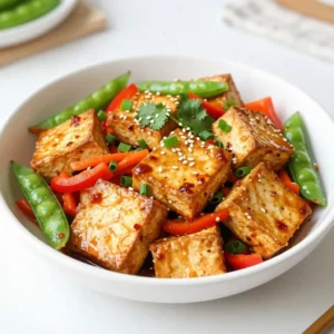 - Tofu: Use firm tofu for the best texture. Start by pressing it for 20-30 minutes. This step removes excess water. After pressing, cut the tofu into small cubes. This helps it cook evenly. - Vegetables: I love using bright red bell pepper, snap peas, and carrots. Slice the bell pepper and julienne the carrot. Trim the snap peas for a nice crunch. These veggies add color and flavor to the dish. - Sauce Ingredients: A mix of soy sauce, chili paste, and sweetener brings the dish to life. Use two tablespoons of soy sauce. Add one tablespoon of chili paste, adjusting to your spice level. For sweetness, use one tablespoon of honey or maple syrup for a vegan option. This blend creates a perfect balance of flavors. - Sesame seeds: These add a nice crunch and nutty flavor. Sprinkle them on top before serving. - Fresh cilantro: This herb brings freshness and color. Chop it roughly and add it as a garnish. It enhances the dish's aroma and taste. Using these ingredients makes your Chili Garlic Tofu Stir Fry flavorful and easy to prepare. Enjoy the vibrant colors and tastes! {{ingredient_image_1}} Start by pressing the tofu. This step removes extra moisture. Wrap the tofu block in a clean kitchen towel. Place a heavy object on top for 20-30 minutes. After pressing, cut the tofu into bite-sized cubes. Make sure they are even. This helps them cook uniformly. Heat a large pan or wok over medium-high heat. Add 2 tablespoons of vegetable oil. Once hot, gently add the cubed tofu. Sauté the tofu until it turns golden brown on all sides. This takes about 5-7 minutes. Be careful not to overcrowd the pan. Remove the tofu and set it aside once it’s ready. In the same pan, add minced garlic and grated ginger. Sauté for about 30 seconds. You want them to be fragrant but not burnt. Next, add sliced red bell pepper, snap peas, and julienned carrot. Stir-fry these vegetables for 3-4 minutes. They should be vibrant and slightly tender but still crisp. Keep stirring to prevent sticking. Return the browned tofu to the pan with the vegetables. Drizzle soy sauce, chili paste, and honey over everything. Toss all the ingredients well to coat them. Continue to cook for another 2-3 minutes. This allows the tofu and vegetables to absorb all the flavors. Once heated through, remove the pan from heat. Garnish with sliced green onions, sesame seeds, and fresh cilantro before serving. To get the best tofu, start by pressing it. Place the tofu block on a plate. Put another plate on top, then add weight. You can use cans or books. Press it for 20-30 minutes to remove moisture. This step helps the tofu turn crispy when cooked. To change the spice level, use chili paste wisely. If you want less heat, add less at first. You can always add more later. For a kick, mix in a bit more. The flavors will blend well during cooking, so taste as you go! To keep your veggies crunchy, watch the cooking time. Stir-fry them for 3-4 minutes. They should be bright and tender, not mushy. Add them after the garlic and ginger for the best taste. This timing helps maintain their color and crispness. Pro Tips Press the Tofu Properly: Make sure to press the tofu thoroughly to remove as much moisture as possible; this helps achieve a crispier texture when frying. Customize Your Spice Level: Adjust the amount of chili paste according to your spice preference, and consider adding fresh chili slices for an extra kick. Use Fresh Vegetables: For the best flavor and texture, opt for fresh, seasonal vegetables; they will add color and crunch to your stir fry. Garnish for Presentation: Don’t skip the garnish! Fresh cilantro and sesame seeds not only enhance the visual appeal but also add extra flavor. {{image_2}} You can switch tofu for other proteins. Chicken works well if you prefer meat. Just cut it into small pieces and cook until it’s done. Tempeh is a great plant-based choice too. It has a nutty flavor and adds a nice texture. Feel free to mix up the veggies. You can use broccoli, zucchini, or bell peppers. Seasonal veggies like asparagus or mushrooms can add great taste. Aim for colors and textures that you enjoy. You can make this dish vegan easily. Instead of honey, use maple syrup for sweetness. For a gluten-free option, swap soy sauce for tamari. These changes keep the dish tasty while meeting your needs. You can store leftovers for about 3-4 days. Make sure to place the stir fry in an airtight container. This keeps it fresh and safe to eat. If you have extra sauce, keep it separate to prevent sogginess. For the best taste, reheat on the stovetop. Use a nonstick pan and add a splash of water to help steam the tofu. Heat over medium until warm. If you use the microwave, place it in a microwave-safe dish. Cover it with a lid or damp paper towel. Heat in 30-second bursts until hot. Yes, you can make this dish spicy. To do this, simply adjust the amount of chili paste. If you like more heat, add extra chili paste to your taste. You can also use fresh red chilies for a fresher kick. Just remember, start small and add more until you reach your desired spice level. Absolutely! For a gluten-free version, substitute soy sauce with tamari. Tamari has a similar taste but is made without wheat. You can also try coconut aminos, which are sweet and savory. Both options work great in this recipe without losing flavor. You can serve this stir fry over jasmine rice or quinoa for a healthy meal. For a crunchy side, add a simple cucumber salad. If you want more veggies, serve with steamed broccoli or bok choy. These pairings enhance the meal and add color to your plate. This blog post covered how to make a delicious Chili Garlic Tofu Stir Fry. We explored the main ingredients like tofu, vegetables, and flavorful sauces. I shared step-by-step instructions for preparing and cooking, plus helpful tips for perfect texture and taste. With variations and storage info, you can customize the dish to fit your needs. Cooking can be fun and satisfying. Enjoy experimenting with this recipe and make it your own!