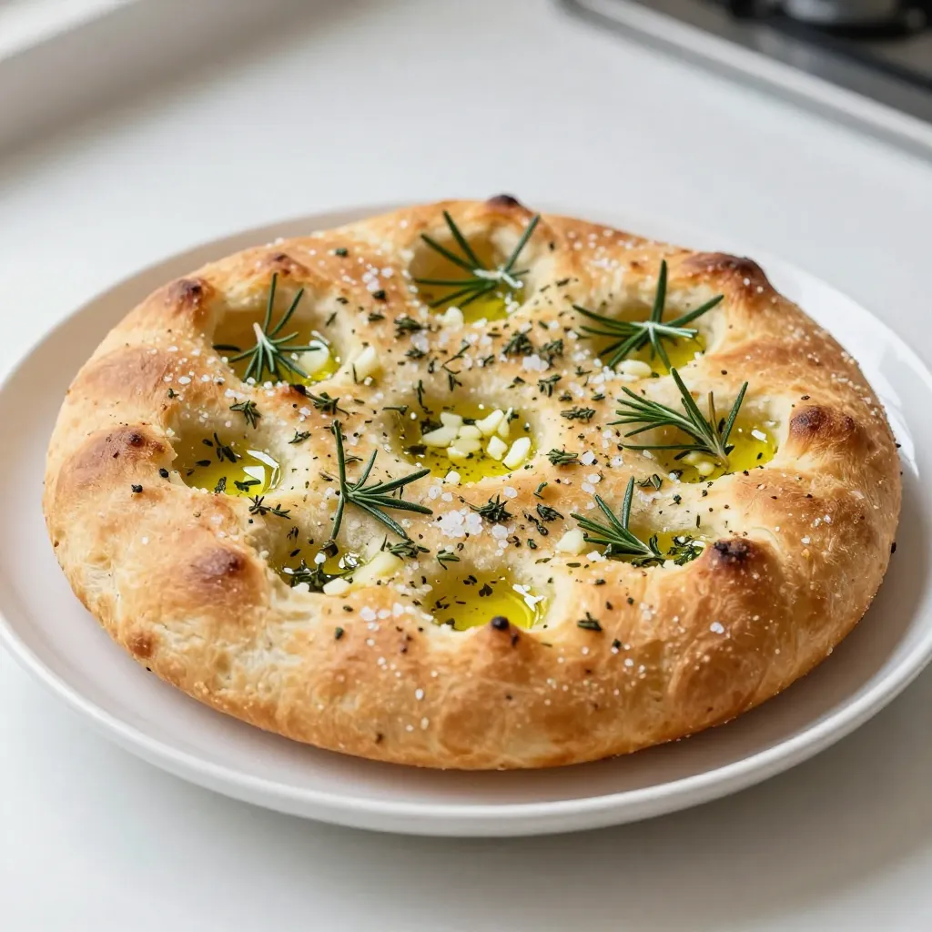 To make garlic herb focaccia bread, you need simple and fresh ingredients. Here’s the list: - 4 cups all-purpose flour - 1 packet (2¼ teaspoons) instant yeast - 1 tablespoon sugar - 2 teaspoons salt - 1 ½ cups warm water (110°F/43°C) - ¼ cup olive oil, plus more for drizzling - 6 cloves garlic, minced - 2 tablespoons fresh rosemary, chopped - 2 tablespoons fresh thyme, chopped - Coarse sea salt for topping Each ingredient plays a key role in flavor and texture. The all-purpose flour gives the bread its structure. Instant yeast helps it rise quickly, while sugar feeds the yeast. Salt adds taste, and warm water activates the yeast. Olive oil keeps the bread moist and adds richness. Fresh garlic and herbs offer a burst of flavor. Finally, coarse sea salt gives a nice crunch on top. When you gather all these ingredients, you set the stage for a delicious focaccia. Make sure to use fresh herbs for the best taste. The aroma of garlic and herbs will fill your kitchen as it bakes. {{ingredient_image_1}} Start by mixing warm water, sugar, and yeast in a large bowl. Let it sit for about five minutes. You want it bubbly and foamy. This step wakes up the yeast and helps the bread rise. Next, add the flour, salt, and olive oil to the yeast mix. Stir it with a wooden spoon until a rough dough forms. Then, transfer the dough to a floured surface. Knead it for five to seven minutes until it feels smooth and elastic. After kneading, place the dough in a greased bowl. Cover it with a damp cloth. Let it rise in a warm spot for one hour. It should double in size, which means it’s ready for the next step. Once the dough has risen, punch it down gently. Move it to a parchment-lined baking sheet. Press it out into a rectangle or circle, about half an inch thick. Use your fingers to make dimples all over the surface. This helps hold the toppings. Drizzle olive oil over the dough. Sprinkle minced garlic, rosemary, thyme, and coarse sea salt on top. Cover it loosely with a towel and let it rest for another 30 minutes while your oven preheats to 400°F (200°C). Bake for 20 to 25 minutes, until golden brown. The edges should be crispy. Let it cool for a few minutes before slicing. Enjoy your warm, garlic herb focaccia! To get your focaccia to rise well, start with warm water. The water should be around 110°F (43°C). This warmth helps the yeast grow. Mix the yeast with sugar and water, then let it sit for five minutes. You want it bubbly and foamy. This means the yeast is active. After mixing in the flour, knead the dough for about 5-7 minutes. This builds strength in the dough. Place it in a greased bowl, cover it, and let it rise in a warm spot for one hour. It should double in size. Herbs make focaccia special. Use fresh rosemary and thyme for the best taste. Chop them finely. Mix them into the dough or sprinkle them on top. Garlic adds a nice punch, too. Mince six cloves of garlic and spread them evenly on the dough before baking. The more herbs you use, the more flavor your bread will have. You can also try mixing in dried herbs if fresh ones aren't available. The right olive oil is key for great focaccia. I recommend using extra virgin olive oil. It has a rich flavor that enhances the bread. Drizzle some on top before baking and use a bit in the dough. It helps the crust become crispy and adds depth to the taste. Look for high-quality brands for the best results. Pro Tips Use Fresh Herbs: Fresh rosemary and thyme will elevate the flavor profile of your focaccia. If possible, avoid dried herbs for a more vibrant taste. Perfect Dimpling: When creating dimples in the dough, use your fingertips to press gently. This helps to hold the olive oil and toppings better, ensuring a flavorful crust. Preheat Your Oven: Make sure your oven is fully preheated to 400°F (200°C) before baking. This ensures that the focaccia rises perfectly and develops a crispy crust. Let It Rest: Allowing the dough to rest after shaping helps to relax the gluten, resulting in a lighter and fluffier bread. {{image_2}} Cheese-stuffed focaccia is a fun twist. You add gooey cheese to the center. Use mozzarella or feta for great taste. Just divide the dough in half. Place cheese in the middle and cover it with the second half. This makes a cheesy delight that melts in your mouth. Mediterranean herb focaccia uses fresh flavors. You can add oregano, basil, or parsley. Mix these herbs into the dough for a fragrant lift. Top it with sun-dried tomatoes or olives for extra flavor. This variation gives a taste of the Mediterranean with every bite. Sweet focaccia is a treat for dessert lovers. Drizzle honey on top before baking. Add chopped nuts like walnuts or almonds for crunch. This focaccia is soft, sweet, and perfect with coffee. It makes a great snack or a light breakfast option. To keep your garlic herb focaccia fresh, wrap it tightly in plastic wrap. You can also place it in a zip-top bag. Store it at room temperature for up to three days. If you notice it becoming hard, try toasting it lightly. This will help revive its texture. Freezing focaccia is simple. First, let it cool completely. Then, wrap it well in plastic wrap and foil. This helps prevent freezer burn. You can freeze it for up to three months. When you're ready to enjoy it, thaw it in the fridge overnight. To reheat focaccia, preheat your oven to 350°F (175°C). Place the focaccia on a baking sheet. Heat it for about 10-15 minutes. This will warm it through and make it crispy again. If you want, drizzle a bit of olive oil on top before warming. This adds extra flavor. You can tell when focaccia is done by checking its color. It should be golden brown on top. You can also tap the bottom. A hollow sound means it's cooked through. If it looks light, bake it for a few more minutes. Yes, you can use active dry yeast. Just remember to activate it first. Mix it with warm water and sugar. Let it sit for about 5-10 minutes until it bubbles. Then, add it to your dough like instant yeast. Garlic herb focaccia pairs well with many dishes. Here are some tasty ideas: - Soups, like tomato or minestrone - Salads, such as Caesar or mixed greens - Dips, like olive oil with balsamic vinegar - Cheeses, including mozzarella and feta Yes, you can make gluten-free focaccia. Use a gluten-free flour blend. Look for recipes that use xanthan gum to help with texture. Follow the rising and baking steps as you would with regular dough. You learned how to make delicious focaccia bread step by step. From gathering ingredients to using the right oil, each part is key. You can vary the flavors or store your bread for later. Remember, even small changes can bring big taste. Making focaccia is fun and rewarding, whether for a meal or a snack. Embrace your inner baker and enjoy this tasty treat. Remember, practice makes perfect, so keep baking!