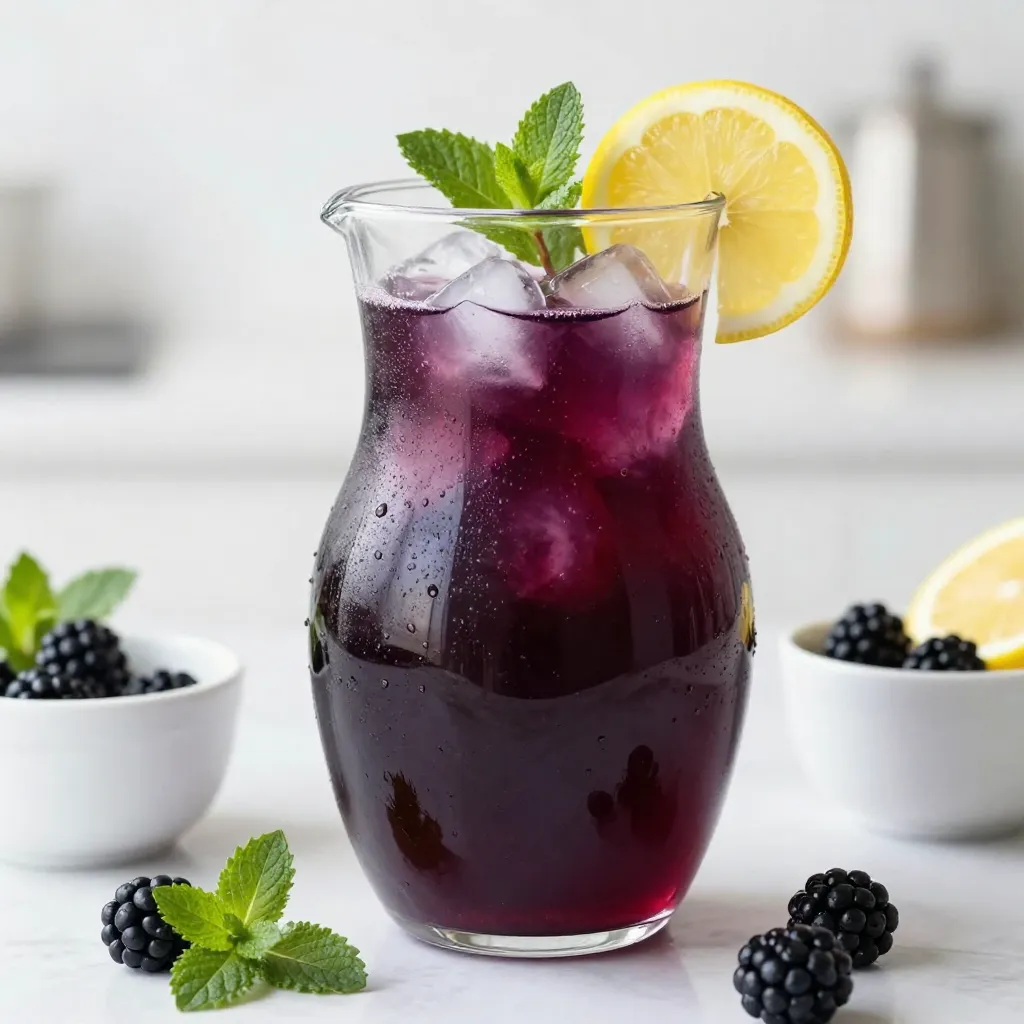 - 1 cup fresh blackberries - 1/2 cup fresh mint leaves, plus extra for garnish - 1 cup freshly squeezed lemon juice (about 4-6 lemons) - 3/4 cup honey or agave syrup (adjust for sweetness) - 4 cups cold water - Ice cubes - Lemon slices for garnish You need a few key items to make this drink. Fresh blackberries bring a sweet and tart taste. The mint leaves add a cool flavor that wakes up your senses. Freshly squeezed lemon juice gives the drink a zesty kick. Honey or agave syrup sweetens the mix, but adjust it to your liking. Having cold water is important. It helps balance the flavors and cools the drink. Ice cubes make it refreshing. Lastly, lemon slices not only look nice but add extra flavor. Gather these ingredients, and you're ready to create a delightful drink perfect for summer. {{ingredient_image_1}} 1. Start by blending the blackberries and mint. In a blender, add 1 cup of fresh blackberries and 1/2 cup of fresh mint leaves. Blend until smooth. This step releases all the great flavors. 2. Next, strain the mixture. Use a fine-mesh sieve to pour the blackberry-mint blend into a large pitcher. Press with a spoon to extract as much liquid as you can. Discard the solids. 3. Now it's time to mix. Add 1 cup of freshly squeezed lemon juice and 3/4 cup of honey or agave syrup to the pitcher. Stir well until the sweetener dissolves. 1. Allow the mixture to meld. Refrigerate for at least 30 minutes. This lets the flavors blend and become more vibrant. If you're in a hurry, you can enjoy it right away over ice. 2. Adjust the sweetness to your taste. After chilling, taste your lemonade. If it needs more sweetness, add more honey or agave syrup. Stir well to combine. 1. For serving, fill glasses with ice cubes. Pour the chilled lemonade over the ice. This keeps your drink cold and refreshing. 2. Garnish each glass with lemon slices and a sprig of fresh mint. This adds a nice touch and makes your drink look pretty. Enjoy your Blackberry Mint Lemonade! Choosing the right blackberries Select ripe, plump blackberries. They should be deep purple and shiny. Taste them before using. They should not be sour. Sweet blackberries make your drink better. Balancing sweetness and acidity Start with 3/4 cup of honey or agave syrup. After mixing, taste your lemonade. If it's too tart, add more sweetener. If it’s too sweet, add more lemon juice. This balance makes a great drink. Ideal glassware Use tall glasses for serving. They keep the drink cool and look nice. Clear glass shows off the drink's color. You can also use mason jars for a fun touch. Chilling tips for optimal refreshment Chill your lemonade for at least 30 minutes before serving. This allows flavors to blend well. For extra cold drinks, add ice cubes. You can freeze some lemonade in ice trays. This keeps your drink cold without diluting it. Pro Tips Use Ripe Blackberries: The flavor of your lemonade will greatly improve if you use ripe, sweet blackberries. Look for berries that are deep purple and slightly soft to the touch. Adjust Sweetness: Everyone's taste preferences vary, so taste your mixture before serving. You can add more honey or agave syrup to achieve your desired level of sweetness. Chill Before Serving: For the best flavor, refrigerate your lemonade for at least 30 minutes. This allows the ingredients to meld together and enhances the overall taste. Garnish Creatively: Enhance the presentation by using lemon slices and fresh mint sprigs as a garnish. This not only looks appealing but also adds a burst of fresh aroma when served. {{image_2}} You can choose between honey and agave syrup for your Blackberry Mint Lemonade. Both add sweetness but have different flavors. Honey gives a rich taste, while agave is more neutral. If you want a lighter option, use agave. You can also try sugar alternatives. Stevia or monk fruit sweetener can work well. These have less impact on blood sugar, making them great for some diets. Just remember, they can be much sweeter than honey, so adjust carefully. Adding herbs or spices can take your lemonade to the next level. Try adding a pinch of ginger for a spicy kick. Basil also pairs well with the mint and blackberries. Incorporating other fruits can create new flavors. Strawberries or raspberries mix nicely with blackberries. You can even add a splash of orange juice for a citrus twist. These changes keep your drink exciting and fresh. You can create summer-inspired twists by adding sparkling water for a fizzy drink. This makes it even more refreshing on hot days. You can also freeze blackberries into ice cubes for extra flair in your drink. For winter, warm your lemonade for a cozy drink. Heat the mixture gently and serve it in mugs. You can add spices like cinnamon or cloves to enhance the warm flavors. This makes Blackberry Mint Lemonade a year-round favorite! To keep your Blackberry Mint Lemonade fresh, store it in the fridge. Use a glass pitcher or a jar. Make sure to cover it tightly. This helps keep the flavors inside. Your lemonade can last for up to five days in the fridge. After that, it may start to lose its taste. Look for signs of spoilage. If it smells off or has changed color, it’s time to toss it. To make your drink fizzy, add soda water or sparkling water. You can mix it in right before serving. This will give your lemonade a nice bubbly texture. Start with a cup of sparkling water, then adjust to your taste. The fizz makes it extra fun for summer! Yes, you can prepare it ahead of time! Make the base by blending blackberries, mint, lemon juice, and sweetener. Store it in the fridge for up to two days. Just add cold water and ice when you’re ready to serve. This way, you save time during your summer gatherings! Blackberries are packed with vitamins, fiber, and antioxidants. They help keep your heart strong and can boost your immune system. Mint adds a fresh flavor and can aid digestion. Together, they make not just a tasty drink, but a healthy one too! Absolutely! This drink is great for kids. It’s sweet and fruity, which they will love. Just be mindful of the amount of honey or agave you use. You can adjust the sweetness to make it perfect for little ones. Enjoy this refreshing drink together! Making Blackberry Mint Lemonade is simple and fun. We covered ingredients like fresh blackberries, mint leaves, and lemon juice. I shared step-by-step instructions to help you blend and strain the mixture. We also explored tips to balance flavors and enhance the drink with other fruits or herbs. In closing, you can enjoy refreshing twists all year round. Keep experimenting and find your perfect mix. Each sip brings a burst of flavor and joy!