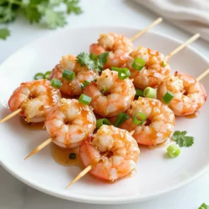 - 1 pound large shrimp, peeled and deveined - 1/4 cup honey - 1/4 cup soy sauce - 3 cloves garlic, minced - 1 tablespoon fresh ginger, grated - 1 tablespoon sesame oil - 1 tablespoon rice vinegar - 1 teaspoon red pepper flakes (optional) - Salt and pepper to taste - Fresh cilantro or green onions for garnish - Skewers (wooden or metal) To make the best honey garlic shrimp skewers, I start with fresh, large shrimp. This gives a nice bite and sweet flavor. You can find them at many markets. Next, I use honey to add a rich sweetness. It balances well with soy sauce, which adds saltiness. Garlic is a must here. I like to mince three cloves for a strong taste. Fresh ginger is also key. It gives warmth and depth. A tablespoon of sesame oil brings a nutty flavor, while rice vinegar adds a touch of tartness. For a little heat, I add red pepper flakes, but you can skip them if you prefer mild flavors. Salt and pepper finish it off, enhancing all the tastes. Finally, I love to garnish with fresh cilantro or sliced green onions. It adds color and freshness. Don't forget the skewers! Whether wooden or metal, they hold everything together for grilling. {{ingredient_image_1}} To start, gather your ingredients. You need honey, soy sauce, garlic, ginger, sesame oil, rice vinegar, and red pepper flakes. In a medium bowl, whisk together the honey and soy sauce. Then, add the minced garlic and grated ginger. Next, mix in the sesame oil and rice vinegar. If you like spice, add the red pepper flakes. This marinade gives the shrimp a sweet and savory flavor. Now it's time to marinate the shrimp. Add your peeled and deveined shrimp to the marinade. Make sure each shrimp is well coated. Cover the bowl and place it in the fridge. Let it marinate for at least 30 minutes, but no longer than 1 hour. This time allows the shrimp to soak up all those tasty flavors. When you are ready to cook, preheat your grill to medium-high heat. If you prefer using an oven, turn on the broiler. Take the marinated shrimp and thread them onto skewers. Leave a little space between each shrimp. This helps them cook evenly. Now, for cooking, you have two options: grilling or broiling. If grilling, place the skewers on the grill and cook for about 2-3 minutes on each side. The shrimp should turn pink and opaque. If broiling, place the skewers on a baking sheet and broil for about 2 minutes per side. For extra flavor, brush the skewers with some reserved marinade during the last minute of cooking. When done, let the skewers cool for a couple of minutes. Season with salt and pepper before serving. When picking shrimp, look for large, fresh ones. Fresh shrimp should smell like the ocean. Avoid shrimp that smell strong or fishy. You can use frozen shrimp if fresh is not available. Just make sure to thaw them fully before cooking. Marinating shrimp is key for flavor. I recommend marinating for 30 minutes to 1 hour. This gives the shrimp time to soak up the honey and garlic. If you marinate too long, the shrimp may become mushy. Always cover the bowl while marinating and keep it in the fridge. Use wooden skewers? Soak them in water for 30 minutes first. This helps prevent burning on the grill. When skewering the shrimp, leave a small space between each one. This ensures even cooking. Grill shrimp for about 2-3 minutes on each side. Look for a pink and opaque color as a sign they are ready. Baste with reserved marinade during the last minute for extra taste. Pro Tips Use Fresh Ingredients: Always opt for fresh shrimp and garlic for the best flavor and texture in your dish. Soak Wooden Skewers: If using wooden skewers, soak them in water for at least 30 minutes before grilling to prevent burning. Don’t Overcook: Shrimp cook quickly; watch them closely to avoid becoming tough. They should be pink and opaque when done. Customize the Heat: Feel free to adjust the amount of red pepper flakes based on your heat preference or omit them for a milder flavor. {{image_2}} You can make your honey garlic shrimp skewers even better with veggies. Bell peppers, zucchini, and cherry tomatoes add color and crunch. Cut them into similar sizes as the shrimp. This way, they cook evenly on the grill. Try to use a mix of colors for a great look. Remember, the more, the merrier! While the honey garlic marinade is fantastic, you can switch it up. Try adding lime juice for a tangy twist. A splash of pineapple juice can also bring a sweet and fruity flavor. If you like heat, add more red pepper flakes or some sriracha. Experimenting with different flavors can lead to a new favorite! I love serving these skewers with a side of rice or a fresh salad. You can also add a zesty dipping sauce. A mix of soy sauce and lime juice is simple and tasty. You could even serve them in tacos for a fun twist. Add your favorite toppings like avocado or salsa for extra flavor. After enjoying your Honey Garlic Shrimp Skewers, store leftovers in an airtight container. Place them in the fridge. They will stay fresh for up to three days. If you have extra marinade, keep it separate. This will help maintain the shrimp's flavor. To reheat the shrimp, you can use the stovetop or oven. For the stovetop, heat a pan over medium heat. Add a splash of oil, then place the skewers in the pan. Cook for about 2-3 minutes on each side until warm. If you prefer the oven, preheat it to 350°F (175°C). Lay the skewers on a baking sheet and heat for about 5-7 minutes. This way, they will stay juicy. If you want to save the shrimp skewers for later, freezing is a great option. Wrap each skewer in plastic wrap tightly. Then, place them in a freezer bag. They can last up to three months in the freezer. When you're ready to eat, thaw them overnight in the fridge before reheating. This will help keep their taste and texture. You can add more heat to your skewers. Start with extra red pepper flakes. You can also mix in some sriracha or chili paste into the marinade. These options add a nice kick. Adjust the heat to your taste. If you want it very spicy, add sliced fresh chili peppers. Always taste as you go to find your perfect level of heat. Yes, you can use frozen shrimp. Just make sure to thaw them first. Place the shrimp in a bowl of cold water for about 15-20 minutes. Once thawed, pat them dry with a paper towel before marinating. This helps the marinade stick better. Frozen shrimp are convenient, and they taste great too. Many sides go well with these skewers. Here are some ideas: - Steamed rice - Grilled vegetables - A fresh salad - Quinoa - Garlic bread Each side adds a different flavor and texture. Choose what you enjoy most, and it will make your meal complete! In this blog post, we explored how to make tasty honey garlic shrimp skewers. I shared key ingredients, from shrimp to garlic, and the best cooking methods. We also covered helpful tips for choosing shrimp and marination times. Plus, I highlighted variations and storage tips to keep your dish fresh. Remember, these skewers are easy to customize. Try adding veggies or changing the marinade. Enjoying great food can be simple and fun!