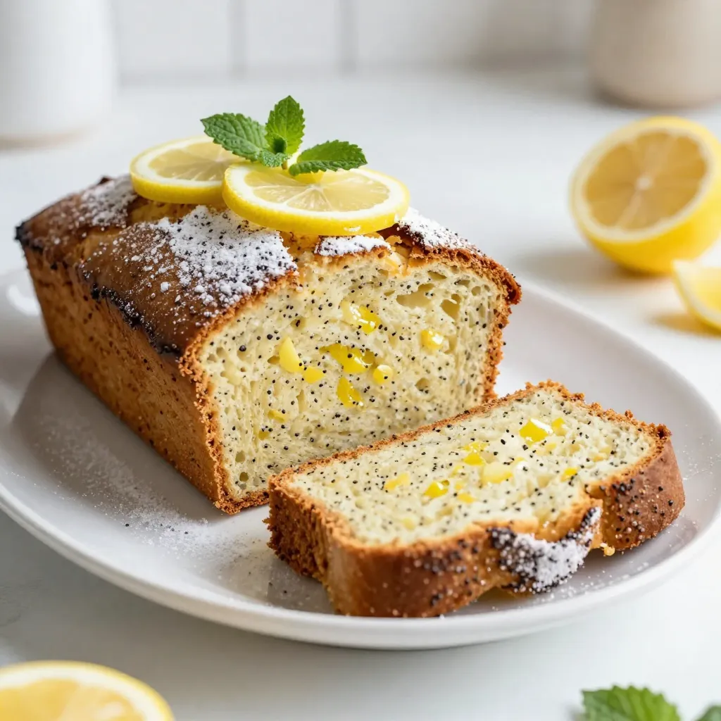 - 1 ½ cups all-purpose flour - ½ cup unsalted butter, softened - 1 cup granulated sugar The main ingredients form the base of this loaf. All-purpose flour gives it structure. Unsalted butter adds richness and moisture. Granulated sugar brings sweetness and helps the loaf rise. - 1 tablespoon lemon zest - ¼ cup fresh lemon juice - ½ teaspoon vanilla extract These flavor enhancers brighten the loaf. Lemon zest adds a punchy citrus note. Fresh lemon juice gives it a tangy flavor. Vanilla extract rounds out the taste, making each bite delightful. - ½ cup plain yogurt or sour cream - 2 tablespoons poppy seeds Optional additions can enhance your loaf. Yogurt or sour cream keeps it moist and tender. Poppy seeds add crunch and a unique visual appeal. You can add more or less, depending on your taste. {{ingredient_image_1}} - First, preheat your oven to 350°F (175°C). - Grease a 9x5-inch loaf pan and line it with parchment paper for easy removal. - In a bowl, whisk together 1 ½ cups of all-purpose flour, 1 teaspoon of baking powder, ½ teaspoon of baking soda, and ¼ teaspoon of salt. Set this dry mixture aside. - In a large mixing bowl, cream together ½ cup of softened unsalted butter and 1 cup of granulated sugar. Mix until light and fluffy, which takes about 3-4 minutes with an electric mixer. - Beat in 2 large eggs, one at a time. Make sure each egg is fully mixed in before adding the next. - Add 1 tablespoon of lemon zest, ¼ cup of fresh lemon juice, and ½ teaspoon of vanilla extract to the mixture. Mix well to combine all flavors. - Gradually add the dry mixture to the wet ingredients. Alternate this with ½ cup of plain yogurt, starting and ending with the flour mixture. Mix until just combined to avoid overmixing. - Gently fold in 2 tablespoons of poppy seeds with a spatula until they are evenly spread throughout the batter. - Pour the batter into your prepared loaf pan and smooth the top. - Bake in your preheated oven for 50-60 minutes. Check if it’s done by inserting a toothpick into the center. It should come out clean. - Once baked, remove the loaf from the oven and let it cool in the pan for about 10 minutes. Then transfer it to a wire rack to cool completely. - Ensuring accurate measurements: Use a kitchen scale for precise flour and sugar amounts. This step helps you avoid a dry loaf. If you use cups, spoon flour into the cup and level it off with a knife. - Avoiding overmixing: Mix just until combined. Overmixing can lead to a dense loaf. When you fold in the poppy seeds, do it gently. - Best ways to cool the loaf: After baking, let the loaf cool in the pan for 10 minutes. This prevents it from breaking apart. Then, move it to a wire rack to cool completely. This helps keep the texture light and fluffy. - Perfecting the loaf texture: If the loaf feels too moist, it may need more time in the oven. Check with a toothpick; it should come out clean. - Serving suggestions: Slice the loaf and arrange it on a nice platter. It looks great for brunch or tea time. - Garnishing ideas: Dust the top with powdered sugar for sweetness. Add thin lemon slices or fresh mint leaves for color and freshness. These touches make your loaf stand out! Pro Tips Fresh Ingredients: Always use fresh lemons for both zest and juice to enhance the flavor of your loaf. Yogurt Substitute: If you don’t have yogurt, sour cream can be used as an excellent substitute for moisture and tanginess. Check for Doneness: Use a toothpick to test the center of the loaf; it should come out clean or with a few crumbs attached, not wet batter. Cooling Tip: Allow the loaf to cool completely on a wire rack to prevent it from becoming soggy on the bottom. {{image_2}} You can make your lemon poppy seed loaf even more exciting! Try adding different citrus fruits like orange or lime. This creates a fresh twist. You can also use lemon extract instead of vanilla. It enhances the lemon flavor and makes it more intense. If you need gluten-free options, use almond or coconut flour. These swaps work well in this recipe. For a vegan version, replace eggs with flaxseed meal or applesauce. Use coconut yogurt instead of plain yogurt to keep it dairy-free. Instead of a loaf, make lemon poppy seed muffins. They are perfect for brunch or snacks. You can also bake mini loaves for gifts. They look cute and are easy to share! To keep your lemon poppy seed loaf fresh at room temperature, wrap it well. You can use plastic wrap or place it in an airtight container. This helps to keep moisture in and avoids drying out. Store it in a cool, dry place away from sunlight. Your loaf will stay tasty for about 2-3 days this way. If you want to enjoy this loaf later, freezing is a great option. First, let the loaf cool completely. Then, wrap it tightly in plastic wrap. After that, place it in a freezer-safe bag or container. This method keeps it fresh for up to three months. When you’re ready to eat it, just remove it from the freezer. Thaw it overnight in the fridge or on the counter for a few hours. To maintain freshness, always store your loaf in a cool area. Avoid cutting into it until you’re ready to serve. This keeps the inside moist. Check for signs of spoilage, like a dry texture or off smell. If you see mold or it feels very hard, it's best to toss it. By following these tips, you can enjoy your lemon poppy seed loaf at its best! Can I use a different flour? Yes, you can use whole wheat flour for a healthier option. It may change the texture a bit, making it denser. Almond flour is another choice. It adds a nice nutty flavor but may need adjustments in liquid. How do I know when the loaf is done? Check the loaf with a toothpick. Insert it into the center. If it comes out clean, the loaf is done. You can also look for a golden brown top and a firm texture. Why is my loaf dense? A dense loaf can happen for a few reasons. Overmixing the batter can lead to too much gluten, making it heavy. Using too much flour can also cause density. Make sure you measure carefully and mix just until combined. How long does lemon poppy seed loaf last? The loaf stays fresh for about three days at room temperature. Store it in an airtight container. If you want it to last longer, refrigerate it for up to a week. Can I replace eggs in this recipe? Yes, you can use flax eggs or applesauce. For each egg, use one tablespoon of ground flaxseed mixed with two and a half tablespoons of water. Let it sit for a few minutes to thicken. What can I use instead of yogurt? Sour cream works well as a substitute. You can also use buttermilk or a plant-based yogurt for a dairy-free option. Adjust the moisture based on what you choose. You learned about the key ingredients and steps to make lemon poppy seed loaf. Proper preparation, accurate measuring, and mindful mixing are essential for success. Explore variations like different fruits or gluten-free options for a new twist. With the right storage methods, your loaf will stay fresh longer. Remember to ask questions if you face challenges. Enjoy the baking journey and share your delicious creation with others!
