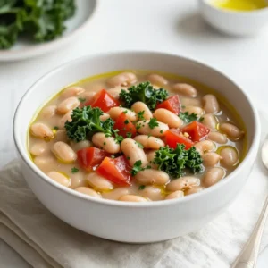 To make this tasty Tuscan White Bean Soup, gather these simple ingredients: - 2 cans (15 oz each) white beans (cannellini or navy), rinsed and drained - 4 cups vegetable broth - 1 medium onion, diced - 2 cloves garlic, minced - 2 carrots, diced - 2 celery stalks, diced - 1 can (14 oz) diced tomatoes (with juices) - 1 teaspoon dried thyme - 1 teaspoon dried basil - 1 bay leaf - 2 cups kale, roughly chopped - 2 tablespoons olive oil - Salt and pepper to taste - Fresh parsley, chopped for garnish If you don't have an ingredient, you can swap it out. Here are some ideas: - Use chicken broth instead of vegetable broth for a richer flavor. - If you can't find kale, spinach works well too. - You can replace white beans with chickpeas or black beans if you prefer. - Fresh herbs are nice, but dried herbs work great too. Each serving of this soup is healthy and satisfying. Here’s a breakdown: - Calories: 220 - Protein: 10g - Carbohydrates: 36g - Dietary Fiber: 10g - Fat: 6g This soup is not only good for you, but it also warms you up and fills you up! It’s a great meal for any day, and perfect for sharing with family and friends. {{ingredient_image_1}} To make Tuscan white bean soup, gather your ingredients first. You will need white beans, vegetable broth, and fresh veggies. Prepping these items makes cooking easier. Chop the onion, carrots, and celery into small pieces. Rinse the beans well and set them aside. This soup comes together fast, so be ready. 1. Heat 2 tablespoons of olive oil in a large pot over medium heat. 2. Add the diced onion, carrots, and celery. Sauté these for about 5-7 minutes until the onion turns soft and clear. 3. Next, stir in 2 minced garlic cloves. Cook for 1-2 minutes until you smell the garlic. 4. Now, add 1 can of diced tomatoes (with juices), 4 cups of vegetable broth, and the rinsed white beans. 5. Sprinkle in 1 teaspoon of dried thyme, 1 teaspoon of dried basil, and add 1 bay leaf. Mix it all well. 6. Bring the soup to a boil. Once it boils, reduce the heat to low. Let it simmer for 15-20 minutes. 7. After simmering, remove the bay leaf. Add 2 cups of roughly chopped kale. Simmer for another 5 minutes until the kale is tender. 8. Taste the soup and add salt and pepper as needed. 9. Serve the soup hot, topped with fresh chopped parsley. The total time to make this soup is about 40 minutes. You can prep the veggies in 10 minutes. The cooking time takes about 30 minutes. For the best flavor, let it simmer slowly. Make sure to taste the soup before serving. Adjust the seasoning to your liking. Enjoy a warm bowl of comfort! To make Tuscan white bean soup shine, use fresh herbs. Fresh thyme and basil bring a bright taste. Instead of dried herbs, try adding them at the end. They add a burst of flavor. You can also drizzle a little olive oil before serving. This adds richness and depth. For a little kick, add a pinch of red pepper flakes. It gives the soup a warm heat. One common mistake is overcooking the beans. They can turn mushy if you simmer too long. Always check their texture before serving. Another mistake is skimping on seasoning. Taste the soup and add salt and pepper as needed. Not using enough broth is also a mistake. It can make your soup too thick and dull. Aim for a nice balance of broth and beans. Serve your soup hot, and garnish with fresh parsley. This adds color and freshness. Pair it with crusty bread for a comforting meal. You can also serve it with a side salad. A light salad brightens the meal. For a heartier option, add grilled sausage on the side. This complements the soup's flavors well. Pro Tips Use Fresh Herbs: Fresh herbs can elevate the flavor of your soup significantly. If possible, add fresh thyme and basil just before serving for a vibrant taste. Adjust Consistency: If you prefer a thicker soup, use an immersion blender to partially blend the beans and vegetables, creating a creamy base while still keeping some chunks. Enhance with Acidity: A splash of lemon juice or a drizzle of balsamic vinegar just before serving can brighten the flavors and add a nice tang. Make it Ahead: This soup tastes even better the next day! Prepare it in advance and let the flavors develop overnight in the refrigerator. {{image_2}} You can switch up the beans in this soup. Cannellini beans work great, but navy beans are good too. Try great northern beans for a different taste. Each type adds its own flavor and texture. Mixing beans can make the soup even better. Want more protein? Add cooked chicken or turkey. You can shred it and stir it in right before serving. For a meatless option, toss in some cooked quinoa or lentils. These add protein and keep the soup hearty. You can also use sausage for a rich flavor. To keep it vegetarian, just use vegetable broth. For a vegan soup, skip any meat and use plant-based protein. Add extra veggies for more flavor. Try some mushrooms or zucchini to fill it out. This way, you keep the soup healthy and delicious. To keep your Tuscan White Bean Soup fresh, let it cool first. Use an airtight container. Store it in the fridge for up to three days. Make sure it’s sealed well to avoid spills or odors. Label the container with the date. This helps you know when it’s best to eat. For long-term storage, freezing is a great option. Use freezer-safe containers or bags to store the soup. Leave some space in the container for expansion. This soup can last for up to three months in the freezer. When you want to eat it, just take it out and thaw it in the fridge overnight. Reheating is easy! You can use the stove or a microwave. If using the stove, heat it in a pot over low heat. Stir often to avoid burning. If using a microwave, place it in a microwave-safe bowl. Heat in short bursts, stirring in between. Make sure it is hot throughout before serving. Taste and add more salt or pepper if needed. Yes, you can use dried beans. Start by soaking them overnight. Then, cook them until soft before adding to the soup. This may take longer, but the flavor is great. To spice up the soup, add red pepper flakes or diced jalapeños. You can also stir in some hot sauce while cooking. Adjust the heat to your taste. This soup pairs well with crusty bread or a green salad. A side of roasted vegetables can also add flavor. You might enjoy a simple pasta dish for more variety. In this article, we explored the key ingredients for Tuscan White Bean Soup, including substitutions and nutritional facts. I shared step-by-step cooking instructions, including preparation and tips for perfect timing. We discussed tricks to enhance flavors and avoid common mistakes. You learned about different variations, from bean types to protein options, and how to store leftovers safely. In closing, this soup is easy to make and offers great taste. Enjoy making it your own!
