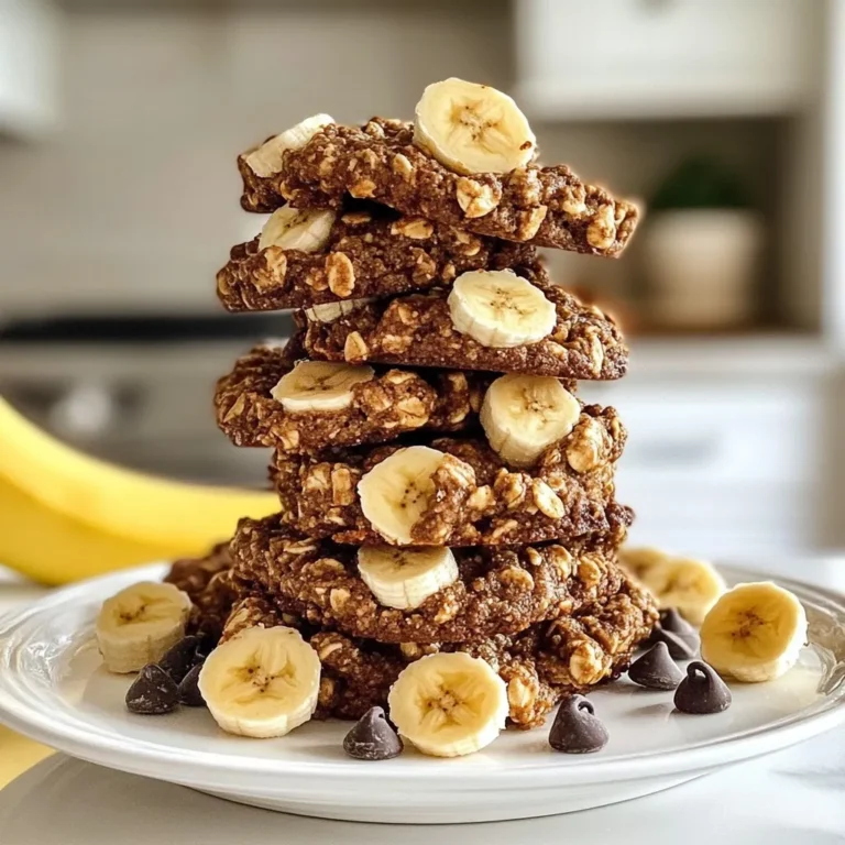 - 1 cup rolled oats - 1 ripe banana, mashed - 1/2 cup almond butter (or any nut butter of your choice) - 1/3 cup brown sugar - 1/2 teaspoon vanilla extract - 1/2 teaspoon baking soda - 1/4 teaspoon salt - 1/2 cup dark chocolate chips - 1/4 cup chopped walnuts (optional) You can use other nut butters like peanut or cashew butter if you prefer. If you need a sugar alternative, try coconut sugar or honey. For a gluten-free option, make sure your rolled oats are certified gluten-free. This way, everyone can enjoy these tasty cookies! {{ingredient_image_1}} First, preheat your oven to 350°F (175°C). This step is key for even baking. Next, prepare your baking sheet. Line it with parchment paper to help with easy cleanup and prevent sticking. In a large bowl, mash one ripe banana. Add in 1/2 cup of almond butter. Mix them until smooth and creamy. Stir in 1/3 cup of brown sugar and 1/2 teaspoon of vanilla extract. Make sure everything blends well. In a separate bowl, whisk together 1 cup of rolled oats, 1/2 teaspoon of baking soda, and 1/4 teaspoon of salt. Gradually add this dry mix to your banana mixture. Stir until you see no dry spots. Finally, fold in 1/2 cup of dark chocolate chips and 1/4 cup of chopped walnuts if you like a little crunch. Now it's time to shape the cookies. Use a spoon or cookie scoop to drop rounded tablespoons of dough onto your baking sheet. Space them about 2 inches apart to allow for spreading. Bake the cookies for 10-12 minutes. They should be golden brown at the edges and look set in the middle. Once baked, remove them from the oven. Let them sit on the sheet for 5 minutes. This helps them firm up before you move them to a wire rack to cool completely. Enjoy your tasty and soft cookies! To make your cookies chewy, use more mashed banana and nut butter. This adds moisture. For a crispier cookie, try reducing the banana or adding a little extra oats. Remember, don’t overmix the dough. Overmixing adds too much air and makes cookies tough. Mix just until the dry ingredients blend in. Using parchment paper is better than greasing the pan. It prevents sticking and makes cleanup easy. Bake until the edges turn golden brown. Let the cookies cool on the baking sheet for about five minutes. This helps them firm up before moving to a wire rack. You can enhance the flavor by adding spices. A sprinkle of cinnamon or nutmeg can bring warmth to your cookies. If you want a stronger chocolate taste, try adding cacao nibs. They give a nice crunch and deepen the chocolate flavor. Pro Tips Use Overripe Bananas: The riper the banana, the sweeter it will be, enhancing the flavor of your cookies. Chill the Dough: For thicker cookies, chill the dough in the refrigerator for 30 minutes before baking. Experiment with Nut Butters: Try using different nut butters like cashew or peanut for varied flavors. Store Properly: Keep cookies in an airtight container to maintain freshness for up to a week. {{image_2}} You can make these cookies even healthier. Try using sugar-free sweeteners. This keeps the sweetness but cuts calories. Another option is to add protein powder. This gives your cookies a boost of nutrients. It also makes them more filling. Want to mix things up? Add dried fruits like cranberries or raisins. They add a nice chew and sweetness. You can also try different nut butters. Peanut butter or cashew butter work great too. Each choice brings a new taste to your cookies. If you love cookie bars, make them instead of individual cookies. Just spread the dough in a pan and bake. Cut them into squares after cooling. You can also make bite-sized cookies for quick snacks. Just use a smaller scoop for the dough. This way, you can enjoy more cookies! To keep your chocolate chip banana oatmeal cookies fresh, use an airtight container. A glass jar or a plastic container works well. Store cookies at room temperature for up to four days. If you live in a humid area, refrigeration can help them last longer. Just remember to let them warm to room temperature before enjoying. You can freeze the cookie dough for later use. To do this, scoop the dough onto a baking sheet lined with parchment paper. Freeze the dough balls for about one hour. Once frozen, transfer them to a freezer bag. This way, you can bake fresh cookies anytime! When you’re ready to bake, take out the dough and let it thaw on the counter for about 30 minutes. Then, bake as usual. You might need to add an extra minute or two to the baking time. Chocolate chip banana oatmeal cookies last about four to five days in storage. To check if your cookies are still good, look for any signs of spoilage. If they smell off or have mold, it’s time to toss them. Fresh cookies should smell sweet and delicious! Can I use quick oats instead of rolled oats? Yes, you can use quick oats. They will change the texture slightly. Quick oats may make the cookies softer and chewier. Can I substitute the banana for applesauce? You can replace banana with applesauce. This swap will work well, but the flavor will differ. Applesauce gives a milder taste. How do I know when the cookies are done baking? Look for golden edges and set centers. The cookies will look firm and slightly puffed. What is the best way to measure brown sugar? Pack the brown sugar into a measuring cup. Use a spoon to press it down firmly. This ensures you use the right amount. How can I make sure my cookies don't spread too much? Chill the dough before baking. A colder dough helps cookies hold their shape. Also, use parchment paper to prevent spreading. Are these cookies vegan-friendly? Yes, these cookies are vegan. Use almond butter and dark chocolate chips for a vegan treat. Just check the labels to be sure. Can I add more chocolate chips or nuts without changing the consistency? You can add more chocolate chips or nuts. Just keep the total amount of dry ingredients the same. Enjoy experimenting with flavors and textures! You learned about making delicious cookies using simple ingredients. We covered substitutions to suit your needs and easy steps for baking. Tips helped you achieve the right texture, while variations added some fun. Storing and freezing your cookies ensures you savor them later. Baking opens possibilities and brings joy. Enjoy your cookie-making journey, and don’t forget to experiment! You’ll create delightful treats everyone loves.