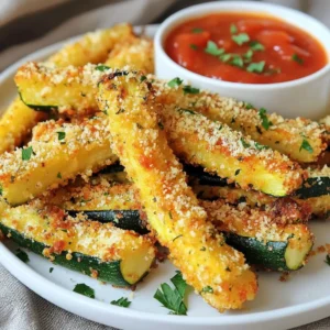 - 2 medium zucchinis - 1 cup breadcrumbs (preferably whole wheat) - ½ cup grated Parmesan cheese Zucchini serves as the star of this dish. They offer a mild taste and a satisfying crunch. Choose firm zucchinis for the best results. Breadcrumbs give the fries a crispy coating, while Parmesan cheese adds a rich, savory flavor. The blend of these three ingredients creates a delicious base. - 1 teaspoon garlic powder - 1 teaspoon Italian seasoning - Salt and pepper to taste Garlic powder brings a warm, savory note to the fries. Italian seasoning adds a mix of herbs that enhance the flavor. Salt and pepper round out the taste, making each bite more enjoyable. These seasonings transform simple zucchini into a tasty treat. - 2 large eggs - Cooking spray Eggs act as a binder, helping the breadcrumb mixture stick to the zucchini. They add a nice layer of richness too. Cooking spray ensures that the fries get crisp without excess oil. It helps achieve that perfect golden-brown finish that we all love. {{ingredient_image_1}} - Preheat air fryer: Start by preheating your air fryer to 400°F (200°C). This helps your fries cook evenly. - Cut zucchinis into fries: Wash your zucchinis first. Next, cut them into thick strips. Aim for a fry shape, about half an inch thick. Set them aside for now. - Mixing breadcrumbs and seasonings: In a shallow bowl, combine 1 cup of breadcrumbs, ½ cup of grated Parmesan cheese, 1 teaspoon of garlic powder, 1 teaspoon of Italian seasoning, and some salt and pepper. Stir this mixture well. - Dipping zucchini fries in egg and breadcrumb mixture: In another bowl, beat 2 large eggs. Take each zucchini fry and dip it into the eggs. Let any extra egg drip off. Then, coat it in the breadcrumb mix, pressing gently to help it stick. - Arranging fries in the air fryer: Place your coated zucchini fries in the air fryer basket. Make sure they lie in a single layer. They should not touch. You may need to fry them in batches if your air fryer is small. - Cooking time and flipping steps: Lightly spray the tops of the fries with cooking spray. This adds extra crunch. Air fry the zucchini fries for 10-12 minutes. Flip them halfway through. You want them to be golden brown and crispy when done. To get your zucchini fries crispy, avoid overcrowding the air fryer basket. When fries touch, they steam instead of crisping up. Cook them in batches if needed. A light layer of cooking spray helps too. It creates a nice crunch on the surface, making each fry golden and tasty. Choose medium-sized zucchinis for the best fries. Look for firm, shiny ones without soft spots. Cut them into thick strips, about the size of regular fries. This helps them cook evenly and hold their shape. A steady hand will make your cuts neat and uniform. Zucchini fries are great with dips. Try marinara sauce or garlic aioli for a tasty kick. For a pop of color, garnish with fresh parsley. It makes your dish look fancy and inviting. Serve them warm for the best flavor and crunch. Pro Tips Choose the Right Zucchini: Select firm zucchinis that are medium-sized for the best texture and flavor. Avoid oversized zucchinis as they tend to be watery and less flavorful. Make It Gluten-Free: Substitute the breadcrumbs with gluten-free alternatives like almond flour or gluten-free panko for a delicious gluten-free version. Enhance Flavor: Experiment with additional spices such as smoked paprika or cayenne pepper to give your zucchini fries an extra kick of flavor. Storage Tips: If you have leftovers, store them in an airtight container in the fridge. Reheat in the air fryer for a few minutes to regain their crispiness. {{image_2}} You can easily spice up your zucchini fries. For a spicy kick, add cayenne pepper to the breadcrumb mix. Start with a pinch and adjust to your taste. If you love herbs, try fresh herbs like basil or oregano. These add a bright flavor and make your fries even better. Switching up the cheese can change the flavor. Cheddar cheese is a great option if you want a sharper taste. Just replace the Parmesan with the same amount of cheddar. If you prefer a vegan option, use nutritional yeast instead of cheese. You can also use flax eggs instead of regular eggs for binding. Don’t worry if you don’t have an air fryer. You can bake these fries in the oven. Preheat your oven to 425°F (220°C) and spread the fries on a baking sheet. Bake for about 20 minutes, flipping halfway through. If you enjoy deep-frying, you can use a conventional deep fryer. Fry the zucchini fries in hot oil until golden brown. This method gives a crunchy outside, but it adds more fat. To keep your leftover zucchini fries fresh, place them in an airtight container. This helps retain their crispness. Line the bottom of the container with a paper towel. The towel absorbs extra moisture. You can store them in the fridge for up to three days. To reheat the fries, use your air fryer. Set it to 350°F (175°C) and heat for about 5 minutes. This method keeps them crispy. You can also use an oven. Preheat it to 350°F (175°C) and bake for about 10 minutes. Avoid the microwave, as it makes them soggy. Yes, you can freeze zucchini fries! To prepare them for freezing, let them cool completely first. Spread them on a baking sheet in a single layer. Freeze for about two hours. Then, transfer them to a freezer bag or container. Remove as much air as possible. They can stay in the freezer for up to three months. Yes, you can use frozen zucchini, but it changes the texture. Frozen zucchini tends to be softer when cooked. This can lead to fries that are less crispy. If you use frozen, adjust the cooking time. Cook them a bit longer to ensure they heat through. You can make these fries without breadcrumbs by using crushed nuts or seeds. Almond flour or ground flaxseed works well. You can also coat the zucchini in cheese. This makes a tasty, gluten-free alternative. Many sauces go well with zucchini fries. Marinara sauce is a classic choice. Garlic aioli adds a rich flavor. Ranch dressing is another great option. You can even try spicy salsas for a kick. In this article, we covered how to make delicious zucchini fries. We looked at the key ingredients, like zucchini and Parmesan. I explained the step-by-step method, from cutting to air frying. You learned tips for perfect crispiness and seasoning variations. For your next snack, give these zucchini fries a try. They’re easy, tasty, and have many options. Enjoy customizing your recipe, and don’t forget your favorite dips!