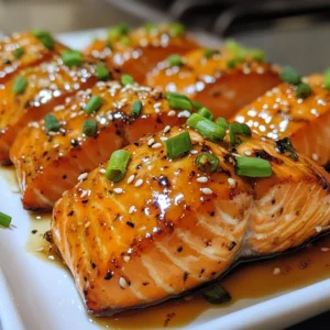 To make this tasty dish, you will need: - 4 salmon fillets (about 6 oz each) - 1/4 cup honey - 3 tablespoons soy sauce (or tamari for gluten-free) - 3 cloves garlic, minced - 1 tablespoon fresh ginger, grated - 1 tablespoon sesame oil - Salt and pepper to taste These main ingredients give the salmon a sweet and savory flavor. The honey adds a nice glaze, while the garlic and ginger bring warmth and depth. You might already have a few of these items at home. Check for: - Sesame oil - Soy sauce or tamari - Salt and pepper These staples help create the sauce that makes this dish shine. For extra flair, consider these garnishes: - 1 tablespoon sesame seeds - 2 green onions, sliced These add a nice crunch and bright color to your plate. Plus, they enhance the overall look of the dish. {{ingredient_image_1}} To start, gather all your ingredients. You need: - 4 salmon fillets (about 6 oz each) - 1/4 cup honey - 3 tablespoons soy sauce - 3 cloves garlic, minced - 1 tablespoon fresh ginger, grated - 1 tablespoon sesame oil - Salt and pepper to taste - 1 tablespoon sesame seeds (for garnish) - 2 green onions, sliced (for garnish) In a small bowl, whisk the honey, soy sauce, garlic, ginger, and sesame oil together. Make sure it is well mixed. Next, season the salmon fillets with salt and pepper on both sides. This adds flavor. Now, heat a large skillet over medium heat. Add a drizzle of sesame oil. Once the oil is hot, place the salmon fillets skin-side down in the skillet. Cook for about 4-5 minutes. You want the skin to be crispy. After that, carefully flip the salmon fillets. Pour the honey garlic mixture over them. Cook for another 4-5 minutes. Baste the fillets with the sauce. This helps the salmon soak in the flavors. Once cooked to your liking, remove the salmon from the skillet. Let it rest for a minute. To serve, drizzle the remaining sauce from the pan over the salmon fillets. This adds a nice shine and flavor. Finally, garnish with sesame seeds and sliced green onions. These add a fresh crunch and color to your dish. Enjoy your honey garlic glazed salmon! To cook salmon just right, start with fresh fillets. Look for bright, pink flesh. Season the salmon with salt and pepper evenly. Heat your skillet until it's hot. Place the salmon skin-side down first. This helps get a crispy skin. Cook for 4-5 minutes, then flip it. Pour the honey garlic sauce over the salmon. Cook for another 4-5 minutes. Baste the fish to keep it moist. Your salmon should be opaque and flake easily with a fork. To make the flavors pop, add fresh herbs. Chopped cilantro or basil can elevate the dish. A splash of lime juice adds a bright twist. You can also mix in some chili flakes for heat. If you want a sweeter glaze, add more honey. For a touch of acidity, try rice vinegar. These small tweaks can transform your dish into something special. If you don’t have salmon, try using another fish like trout or tilapia. For a vegetarian option, use tofu. Just press and marinate it in the sauce. If you need a gluten-free option, swap soy sauce for tamari. You can also use maple syrup instead of honey for a different flavor. These substitutions keep your meal tasty while meeting dietary needs. Pro Tips Use Fresh Ingredients: For the best flavor, use fresh garlic and ginger. They will enhance the taste of the honey garlic glaze significantly. Adjust Cooking Time: Cooking time may vary based on the thickness of the salmon fillets. Use a meat thermometer to ensure they reach 145°F for perfect doneness. Let it Rest: Allow the salmon to rest for a minute after cooking. This helps the juices redistribute, making the fish more tender and flavorful. Experiment with Garnishes: Don’t hesitate to add additional garnishes like chopped cilantro or a squeeze of lime for an extra burst of flavor. {{image_2}} You can swap salmon for other proteins to change things up. Try using chicken breasts. They cook well with the same honey garlic sauce. You can also use firm tofu for a tasty vegetarian option. Just make sure to press the tofu first to remove extra moisture. This helps it absorb more flavor. Feel free to get creative with flavors. Swap soy sauce with coconut aminos for a milder taste. Add a splash of lime juice for a zesty kick. You might even try adding sriracha for some heat. Mixing in fresh herbs, like cilantro or basil, can also give the dish a fresh twist. Serve your honey garlic glazed salmon over rice or quinoa. Both of these grains soak up the sauce nicely. Pair it with steamed veggies like broccoli or snap peas for a colorful plate. You can also serve it on a bed of greens for a light salad option. Don’t forget to drizzle extra sauce on top for added flavor! After cooking your honey garlic glazed salmon, let it cool. Place the salmon in an airtight container. It will stay fresh in the fridge for about 3 days. Make sure to store it within two hours of cooking for best results. When ready to eat, check for any off smells or changes in texture. If you want to save some salmon for later, freezing is a great option. Wrap each fillet tightly in plastic wrap. Then, place the wrapped fillets in a freezer bag. This way, they won’t get freezer burn. Your salmon can last up to 3 months in the freezer. When you’re ready, thaw it in the fridge overnight before cooking. To reheat your salmon, use the oven for best taste. Preheat your oven to 350°F (175°C). Place the salmon on a baking sheet and cover it with foil. Heat for about 10-15 minutes or until warmed through. You can also use a microwave, but the oven keeps it moist and flavorful. Enjoy your tasty dish again! Cook salmon for about 8-10 minutes total. Start with 4-5 minutes skin-side down. Then, flip it and cook for another 4-5 minutes. The salmon should flake easily with a fork when done. If you prefer your salmon less cooked, reduce the time slightly. Always check for doneness with a fork or knife. Yes, you can use other fish like trout or sea bass. These fish work well with the honey garlic sauce. The cooking time may vary slightly based on the thickness of the fish. Adjust the cooking time to ensure it's cooked through but not dry. Experimenting with different fish can add variety to your meals. To make this recipe gluten-free, swap soy sauce for tamari. Tamari is a gluten-free version of soy sauce. Ensure all other ingredients are gluten-free as well. The rest of the recipe remains the same. Enjoy the same great taste without the gluten! This blog post shared simple steps to make honey garlic glazed salmon. We discussed key ingredients, preparation steps, and cooking methods. You learned tips for perfect cooking and flavor boosts. I also covered variations, storage tips, and answered common questions. With this guide, you can make a great meal easily. Enjoy cooking and feel proud of your dish!